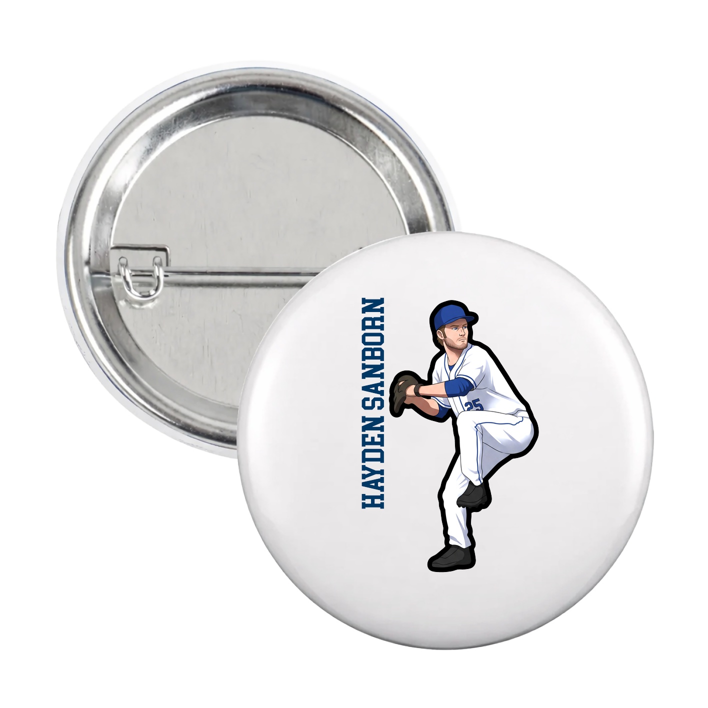 Game Day Button — Name Vertical in White
