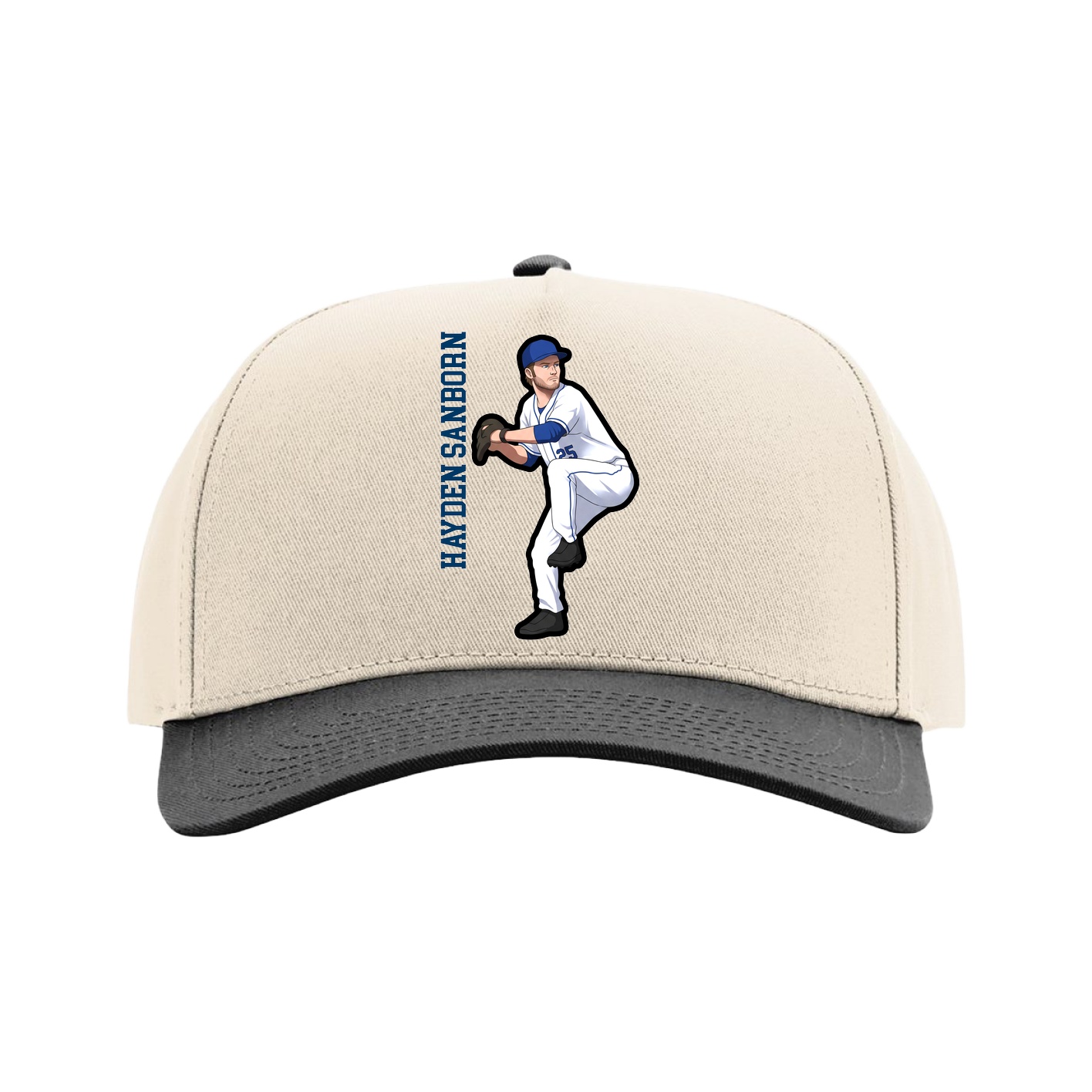 Full Fabric Five-Panel Champ Cap — Name Vertical in Cream/Black