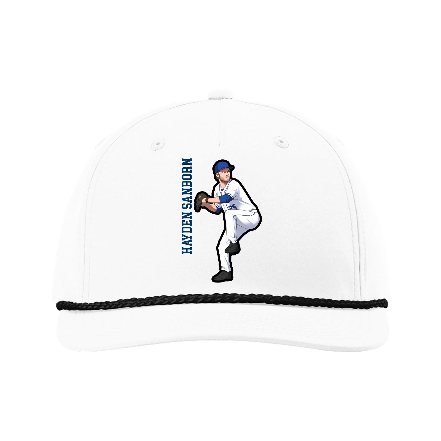 Five-Panel Classic Rope Cap — Name Vertical in White