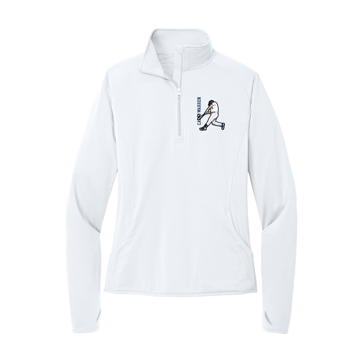 Women's Q-Zip Pullover — Name Vertical in White