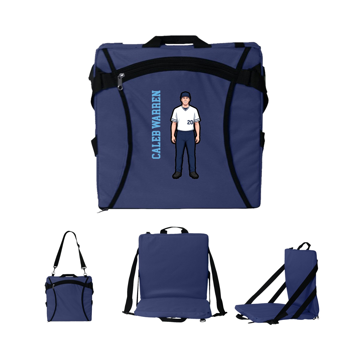 Folding Stadium Seat — Name Vertical in Navy