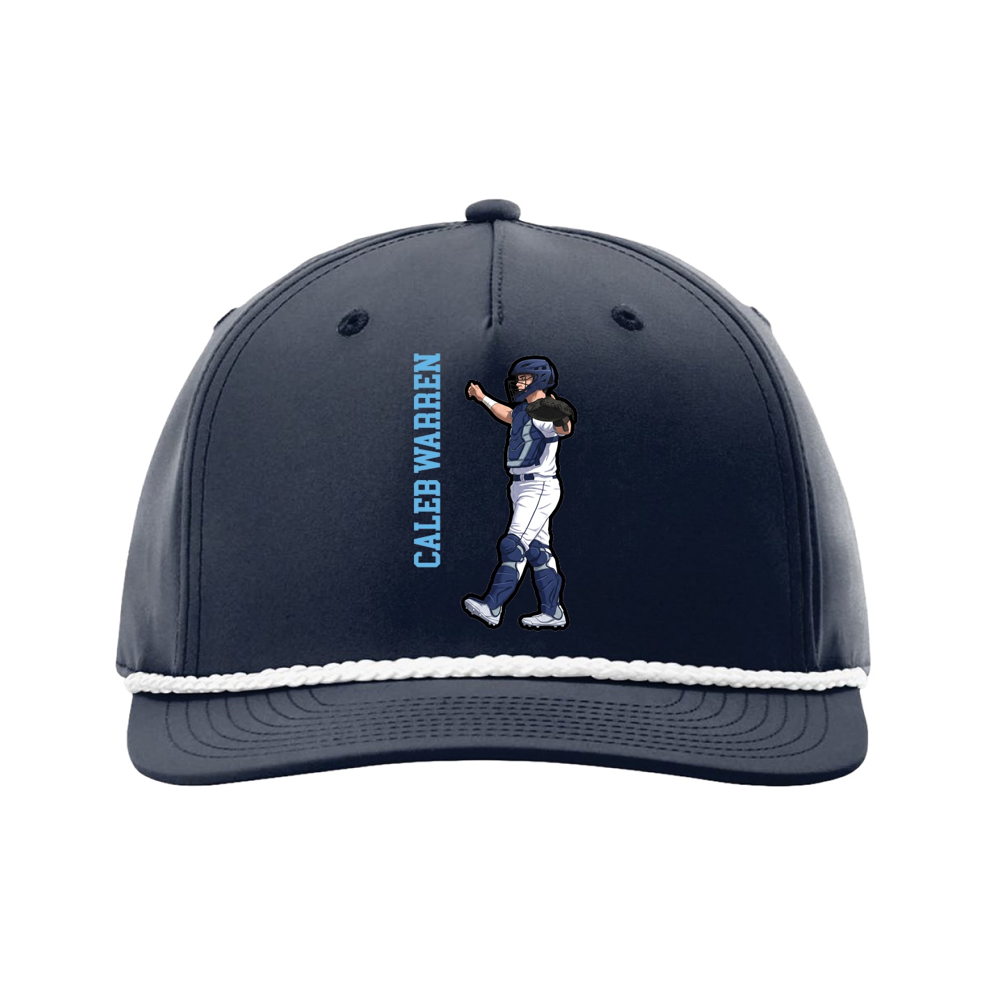 Five-Panel Classic Rope Cap — Name Vertical in Navy