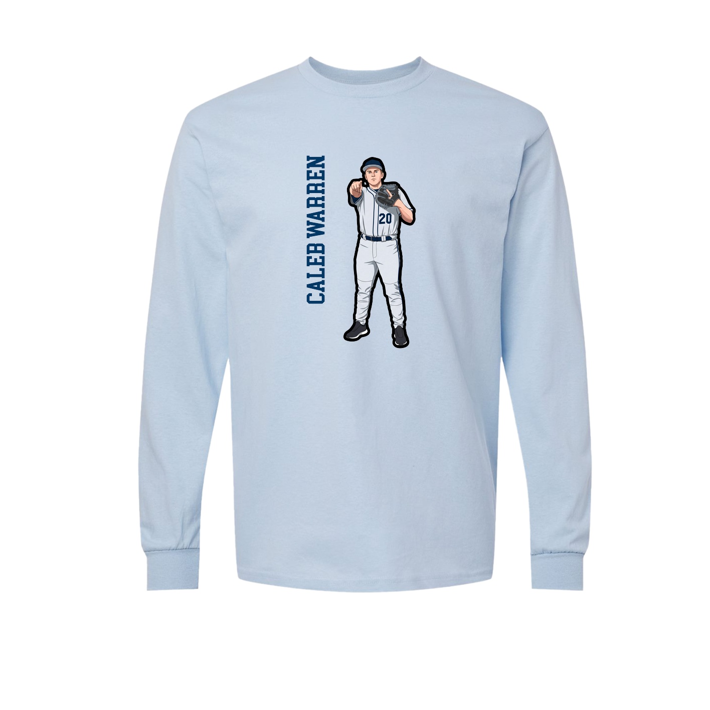 Long Sleeve Tee — Name Vertical in Light Blue