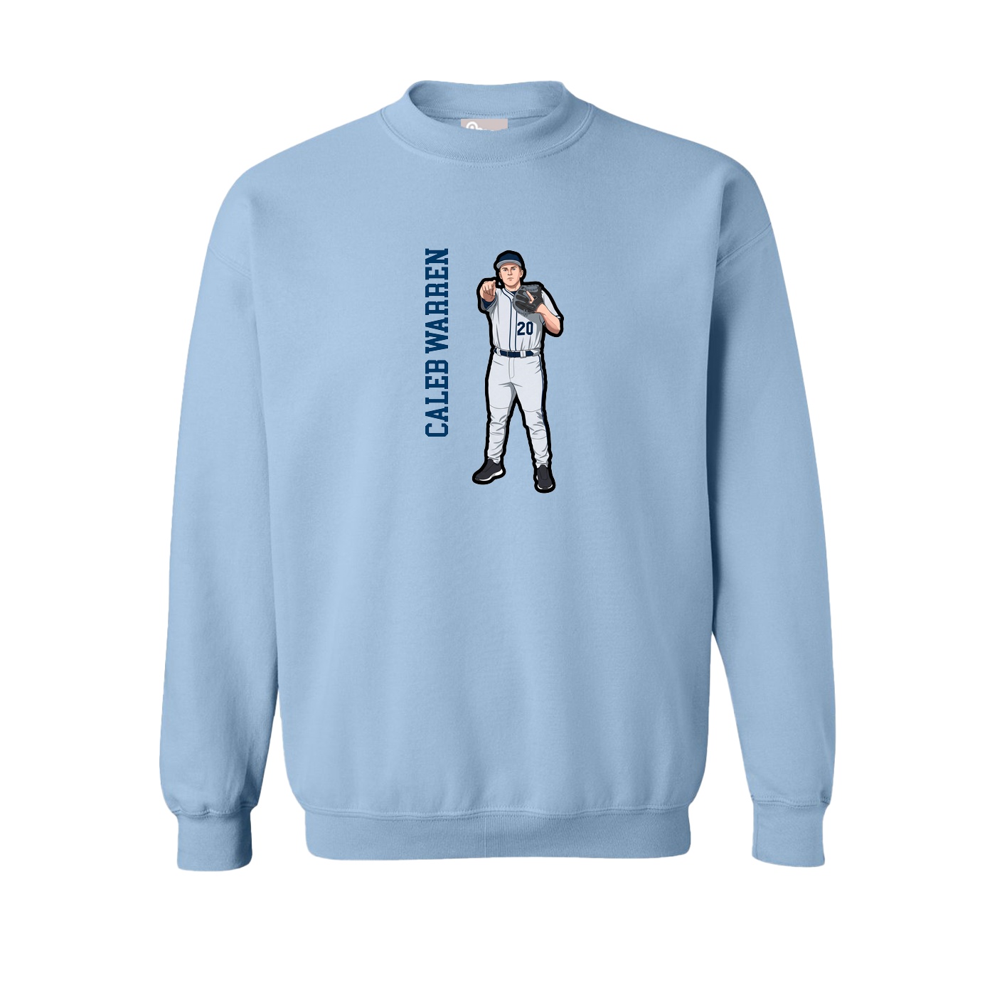 Fleece Crew — Name Vertical in Light Blue