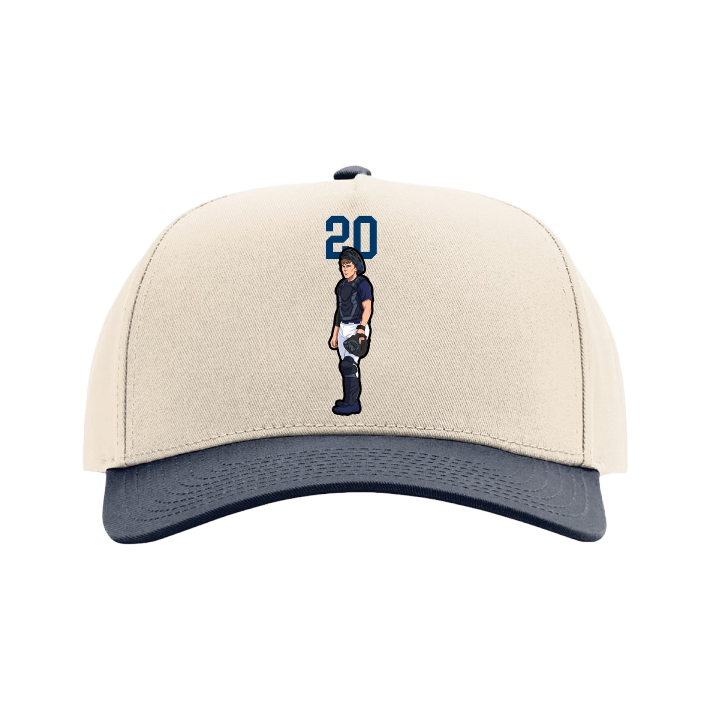 Full Fabric Five-Panel Champ Cap — Number Top in Cream/Navy