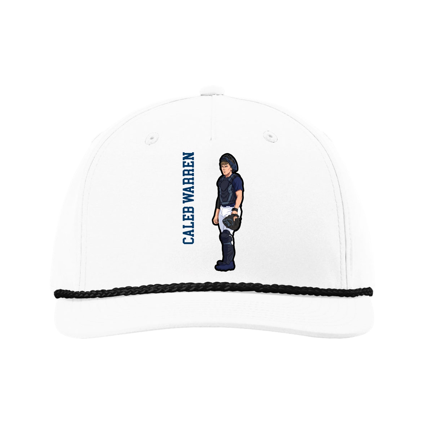 Five-Panel Classic Rope Cap — Name Vertical in White
