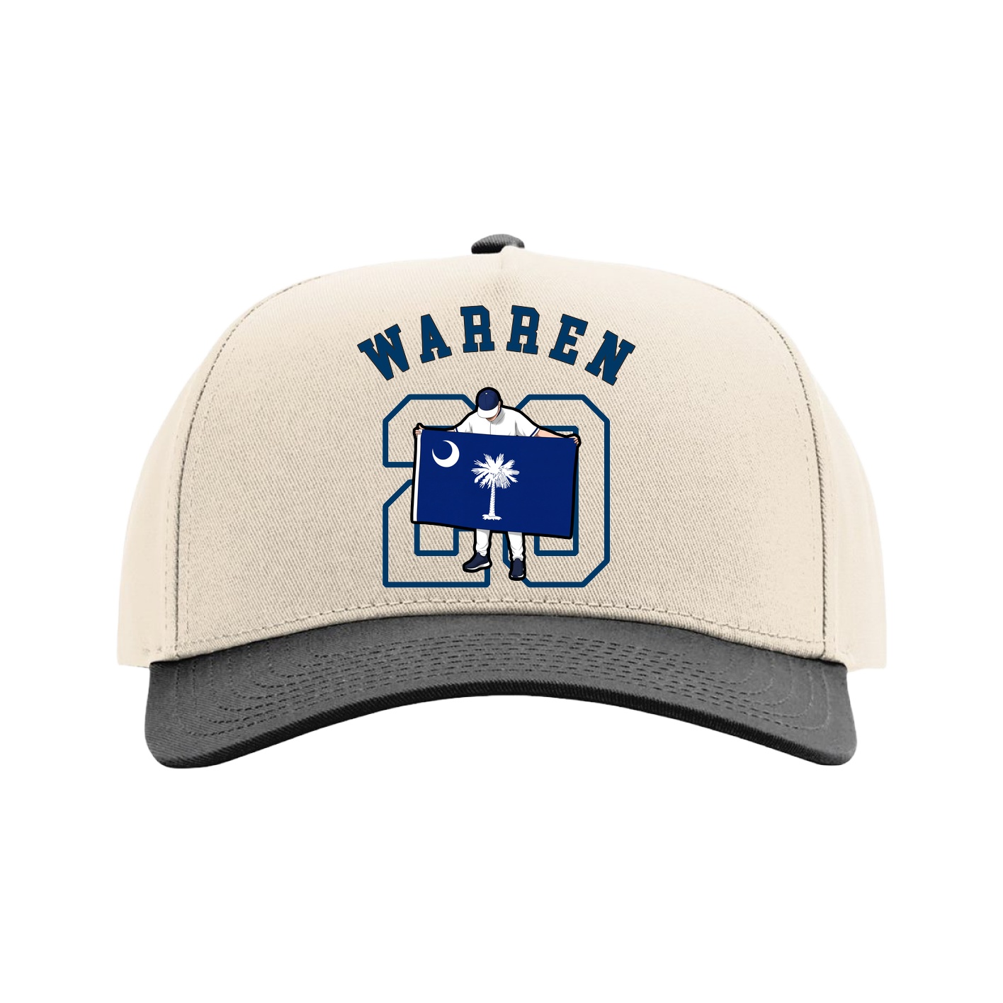 Full Fabric Five-Panel Champ Cap — Shirsey Arch in Cream/Black
