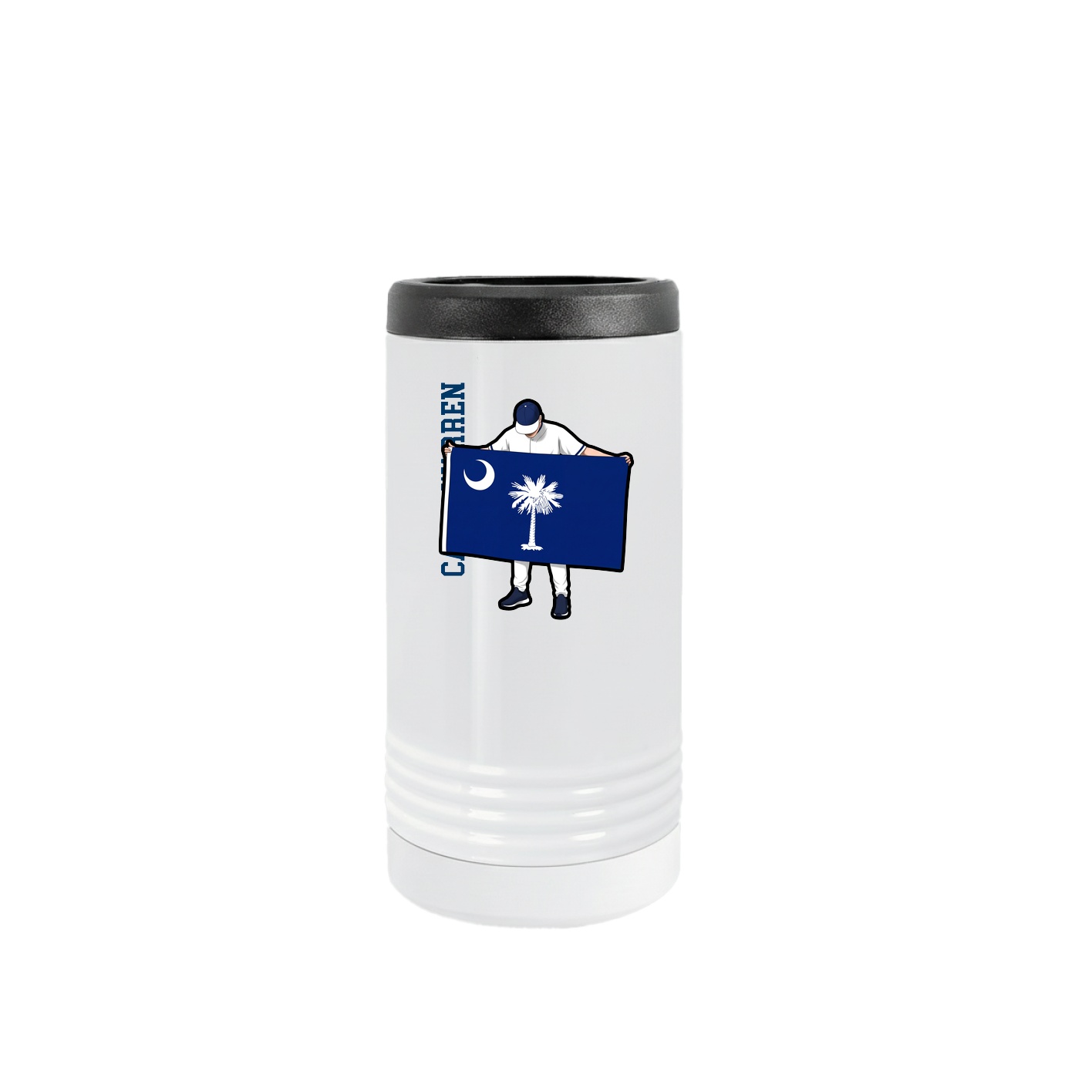 Slim Beverage Holder — Name Vertical in White