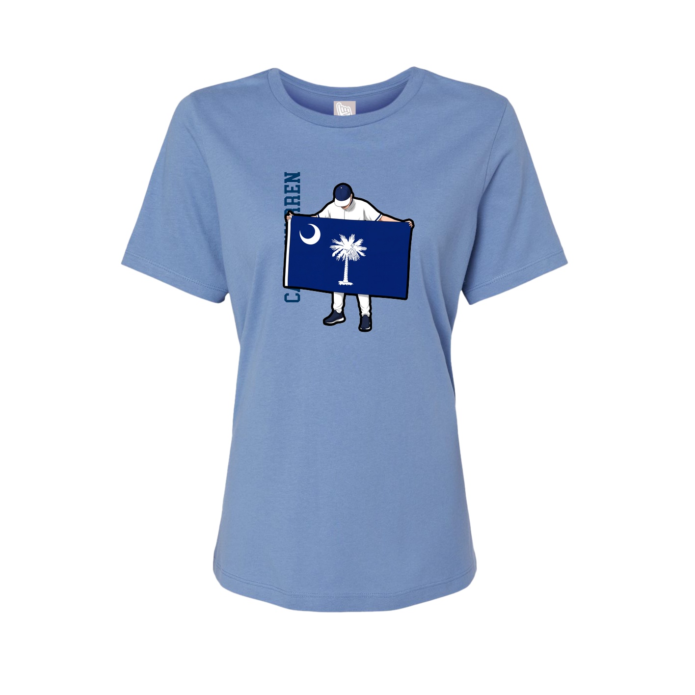 Womens Tee — Name Vertical in Powder Blue