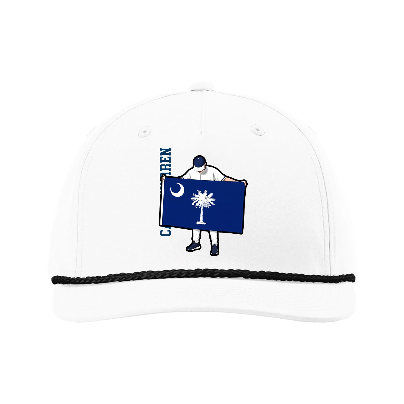 Five-Panel Classic Rope Cap — Name Vertical in White