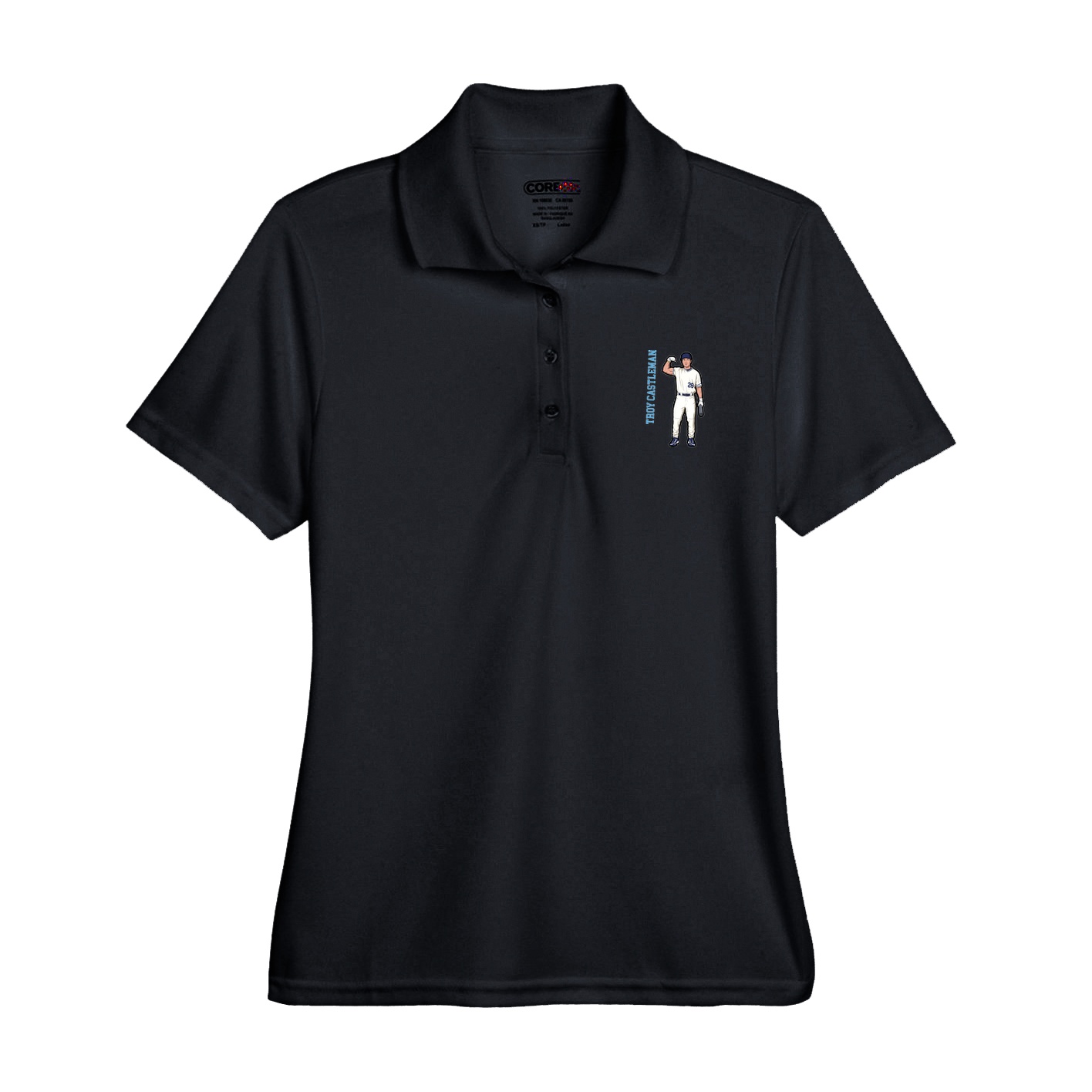 Womens Performance Polo — Name Vertical in Black