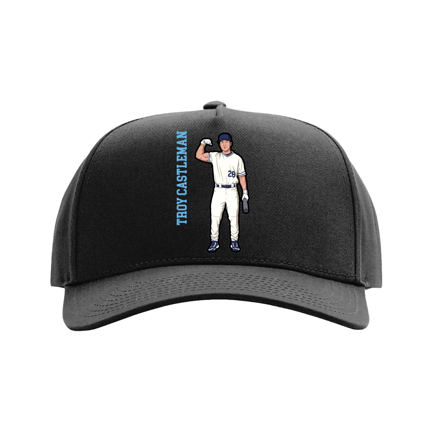 Full Fabric Five-Panel Champ Cap — Name Vertical in Black