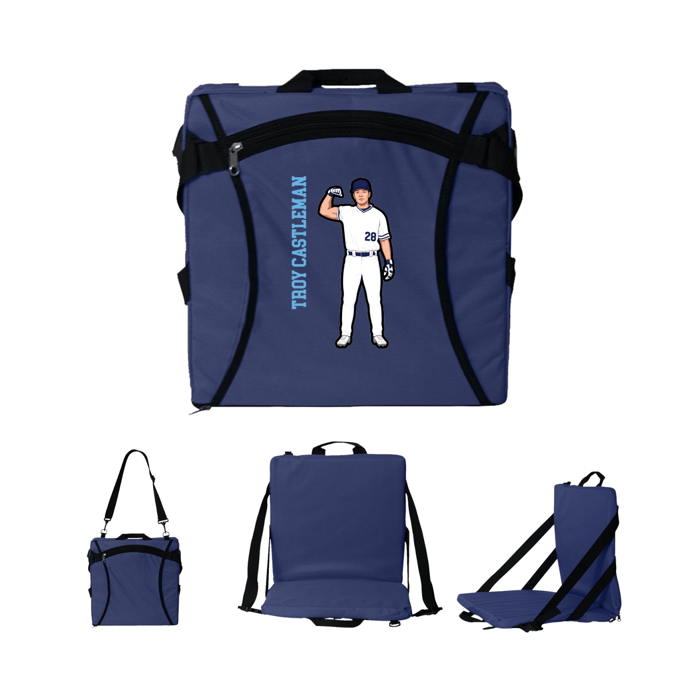 Folding Stadium Seat — Name Vertical in Navy