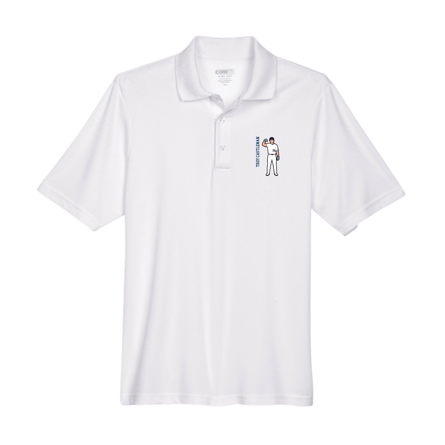 Performance Polo — Name Vertical in White