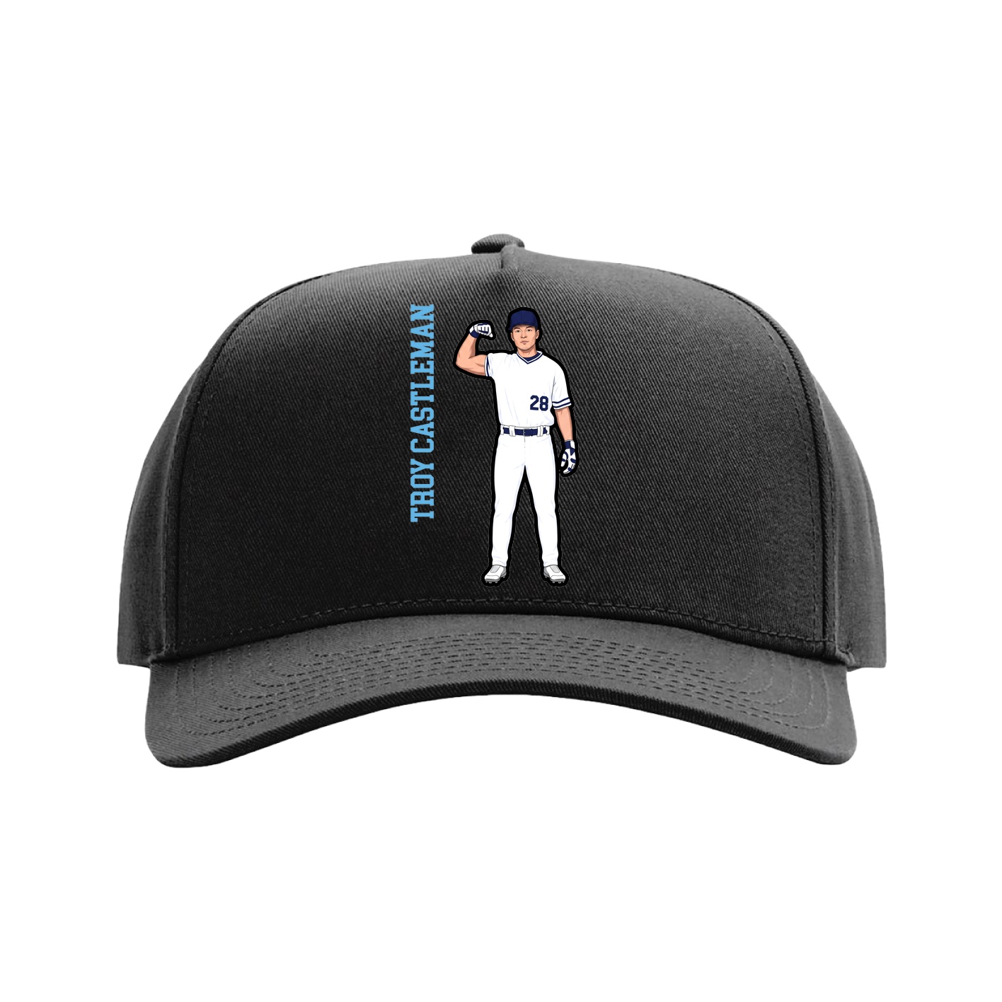 Full Fabric Five-Panel Champ Cap — Name Vertical in Black
