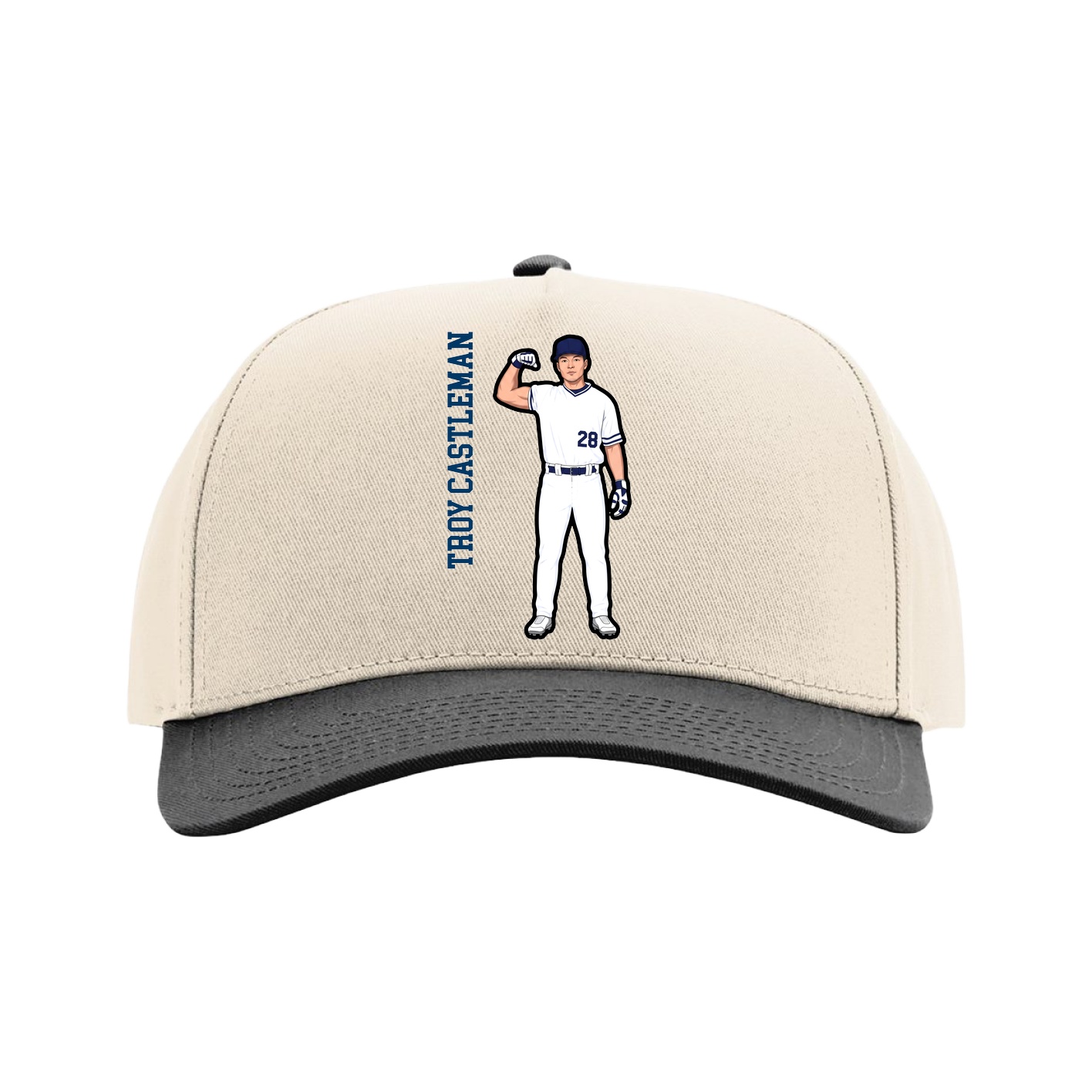 Full Fabric Five-Panel Champ Cap — Name Vertical in Cream/Black