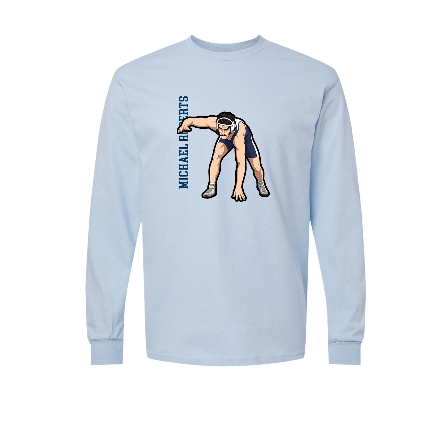 Long Sleeve Tee — Name Vertical in Light Blue