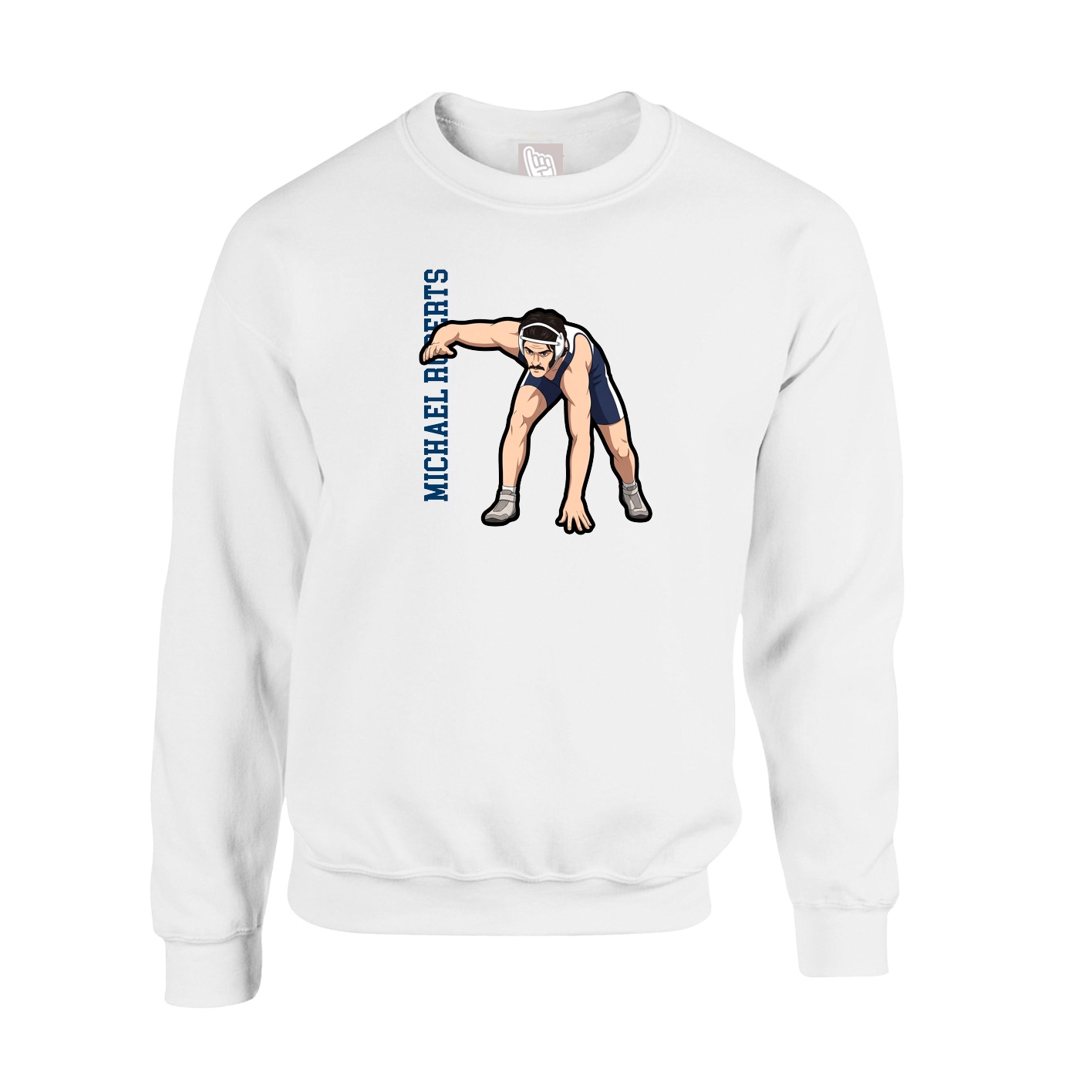 Fleece Crew — Name Vertical in White