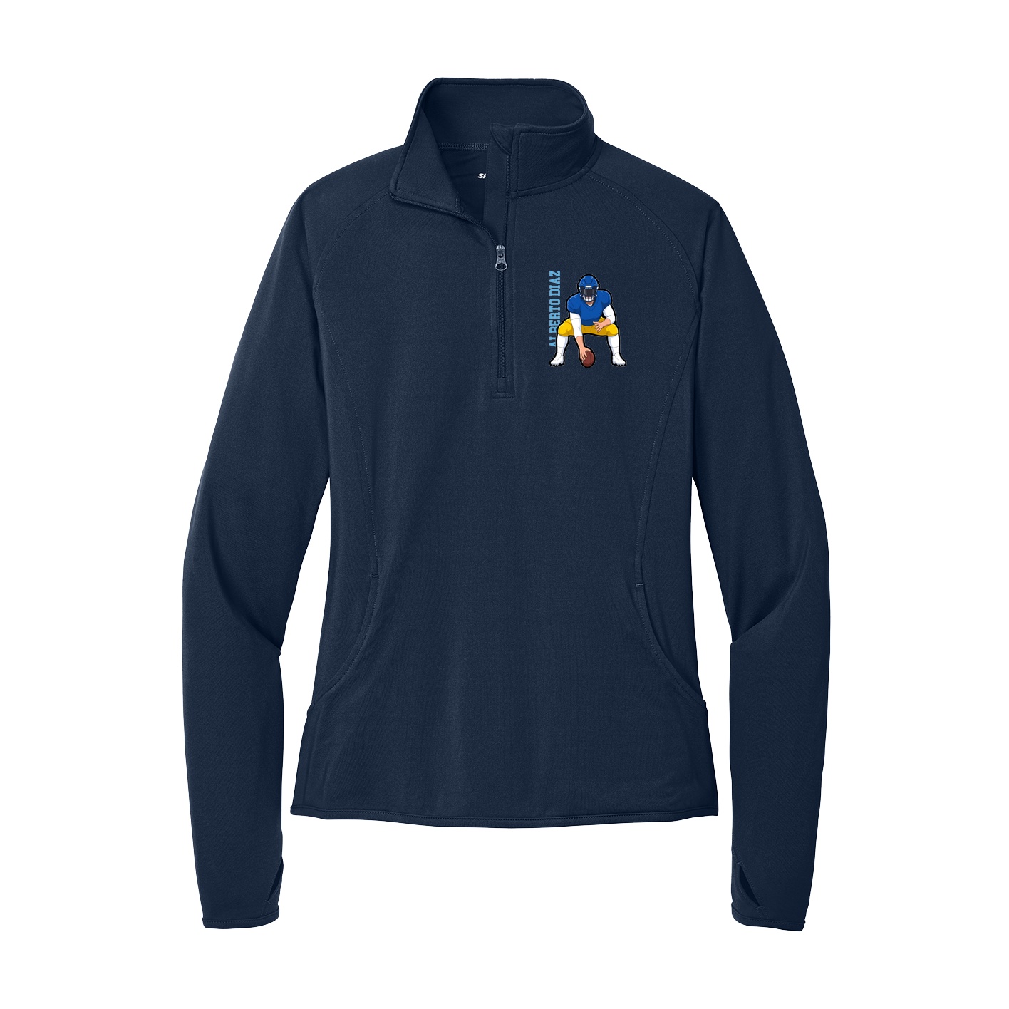 Women's Q-Zip Pullover — Name Vertical in Navy