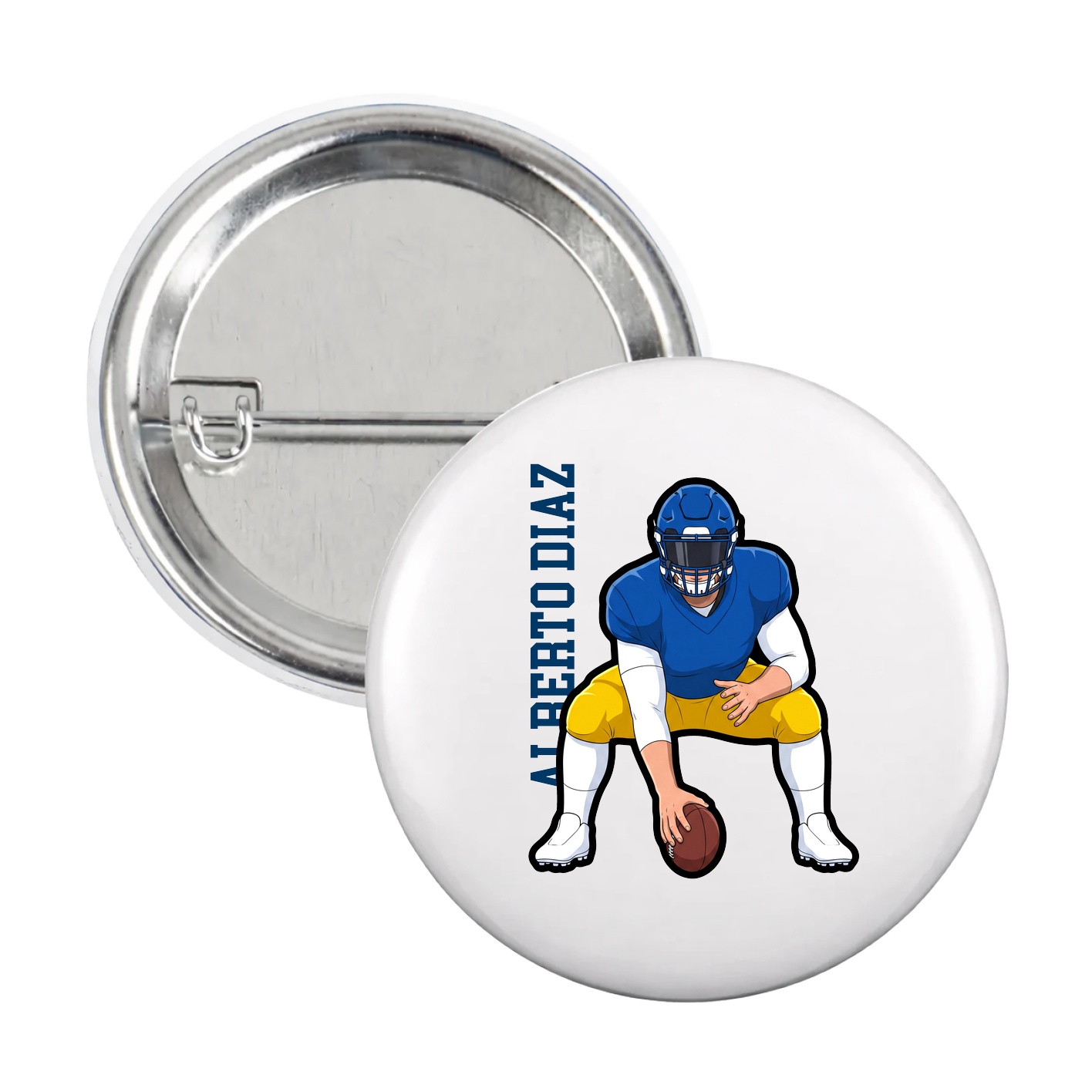 Game Day Button — Name Vertical in White