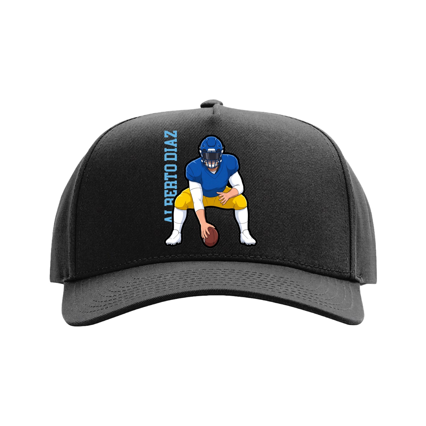 Full Fabric Five-Panel Champ Cap — Name Vertical in Black