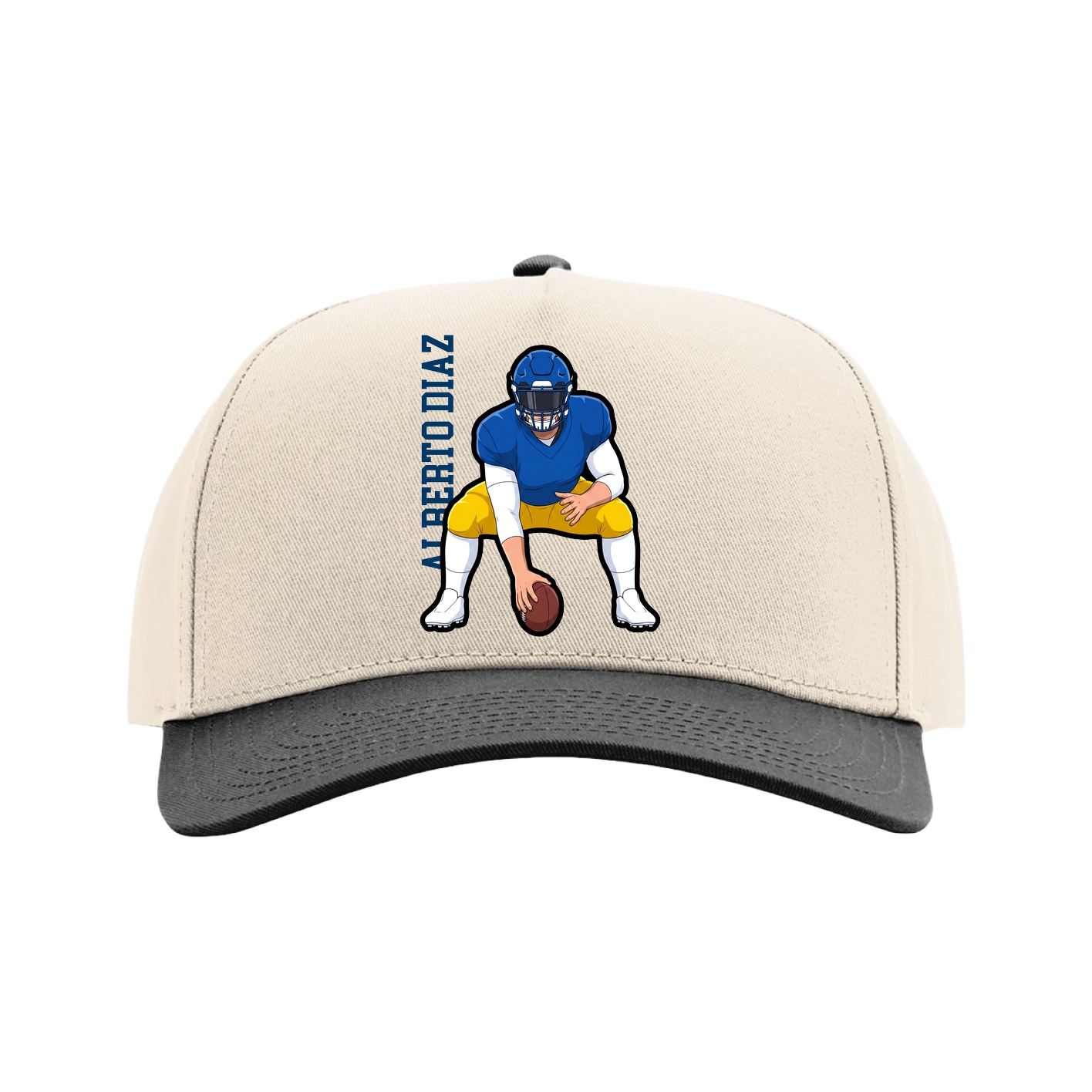 Full Fabric Five-Panel Champ Cap — Name Vertical in Cream/Black