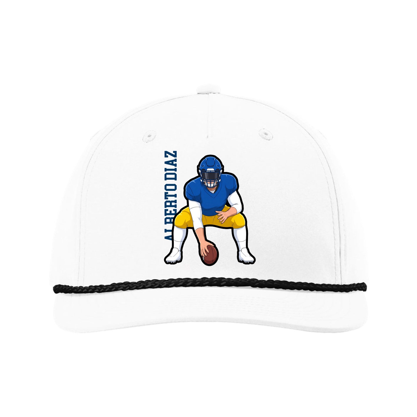 Five-Panel Classic Rope Cap — Name Vertical in White