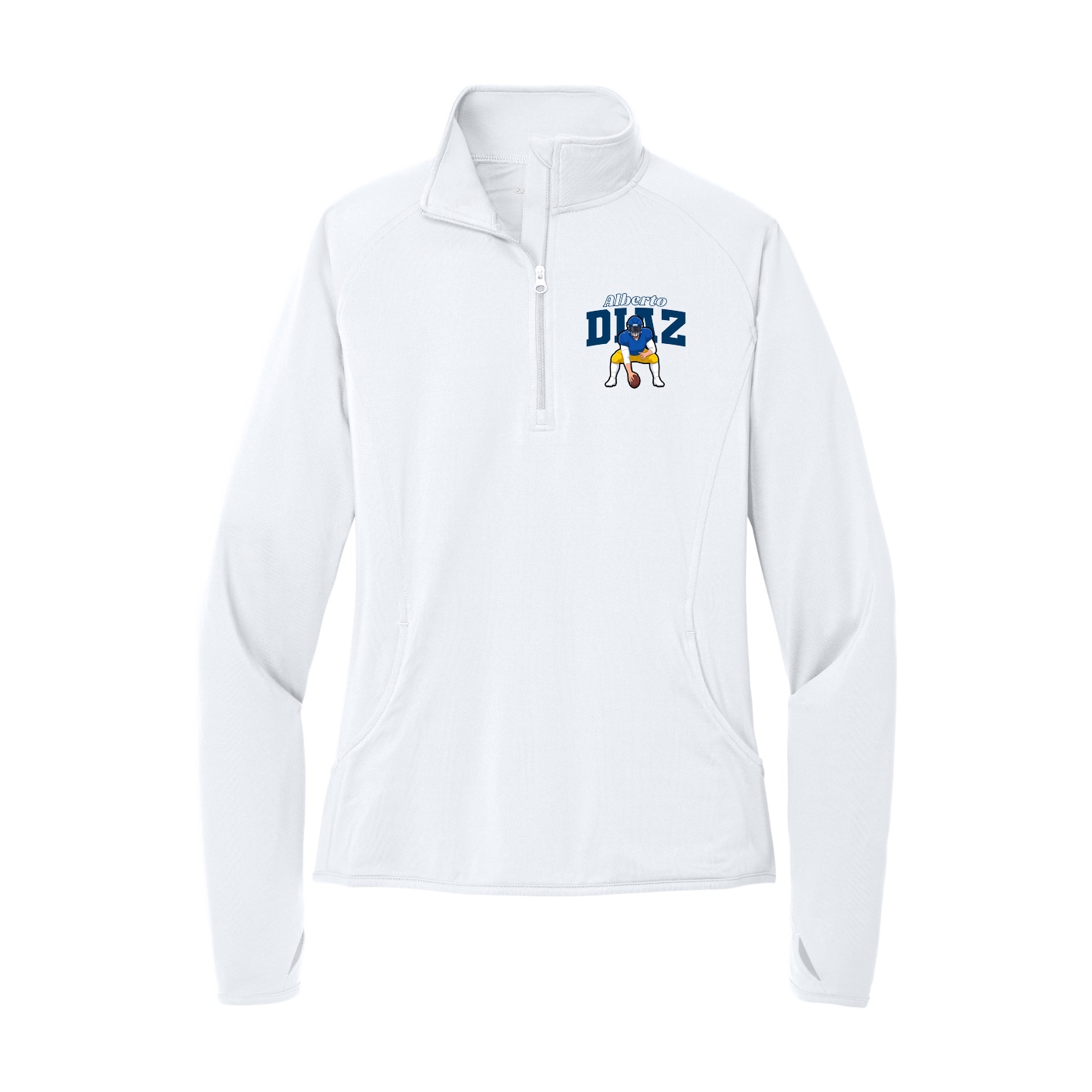 Women's Q-Zip Pullover — Name Arch in White