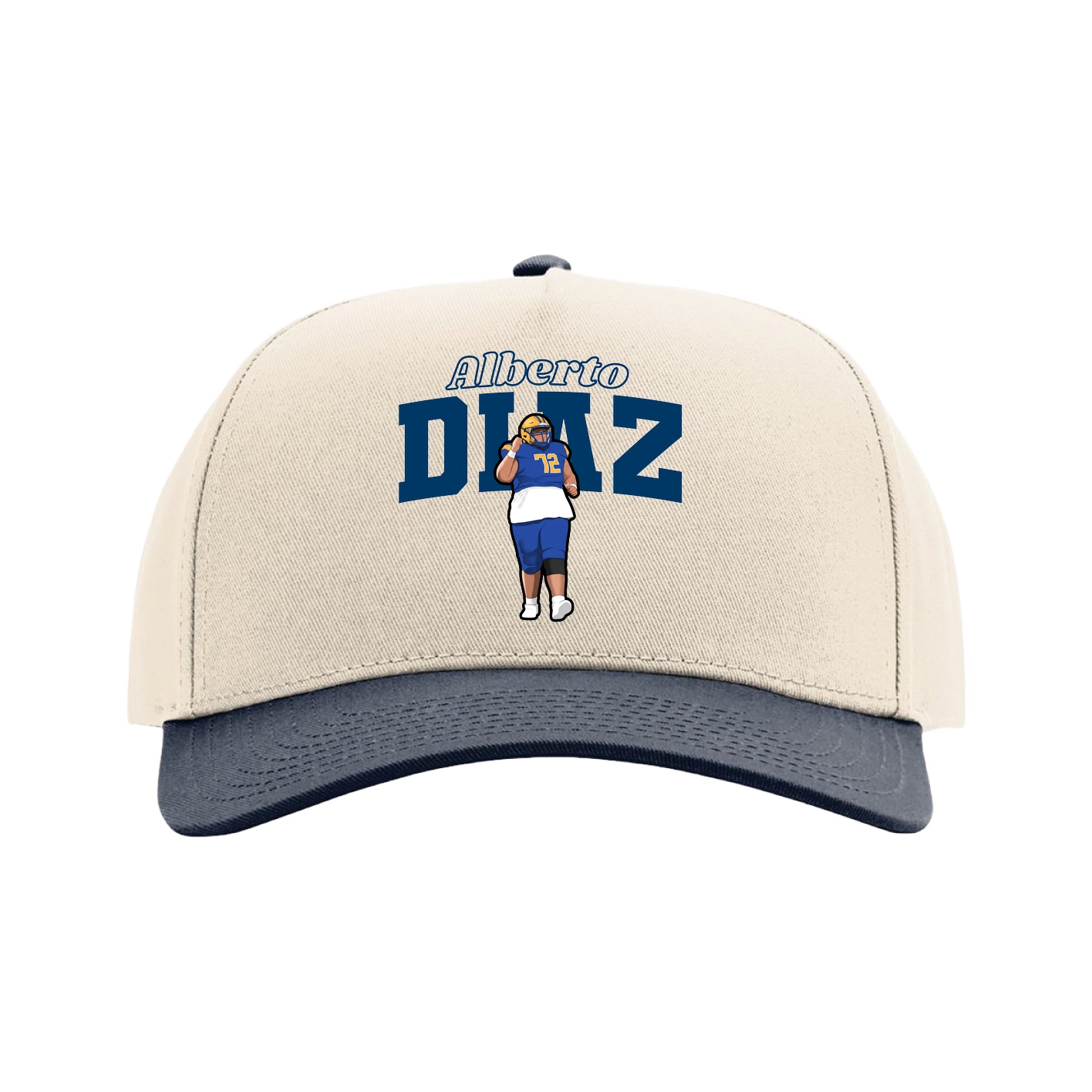 Full Fabric Five-Panel Champ Cap — Name Arch in Cream/Navy