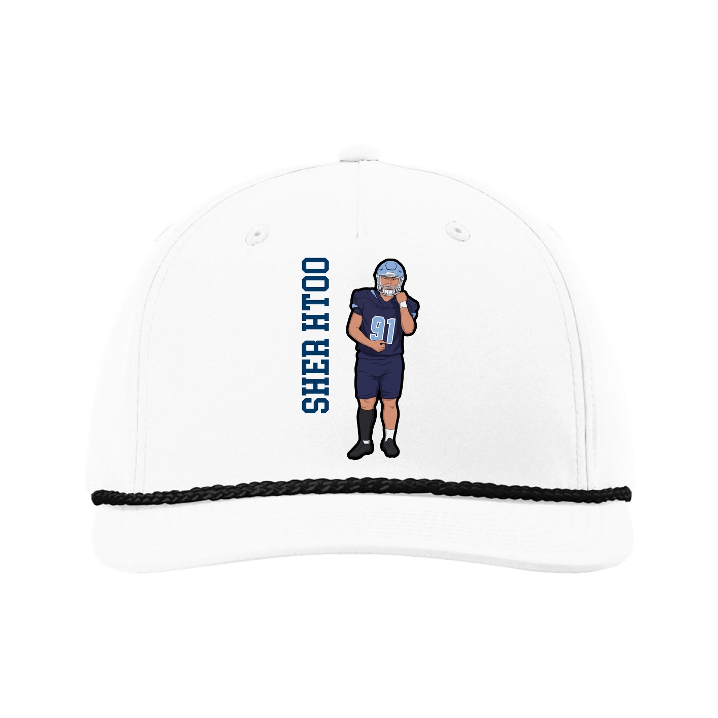 Five-Panel Classic Rope Cap — Name Vertical in White