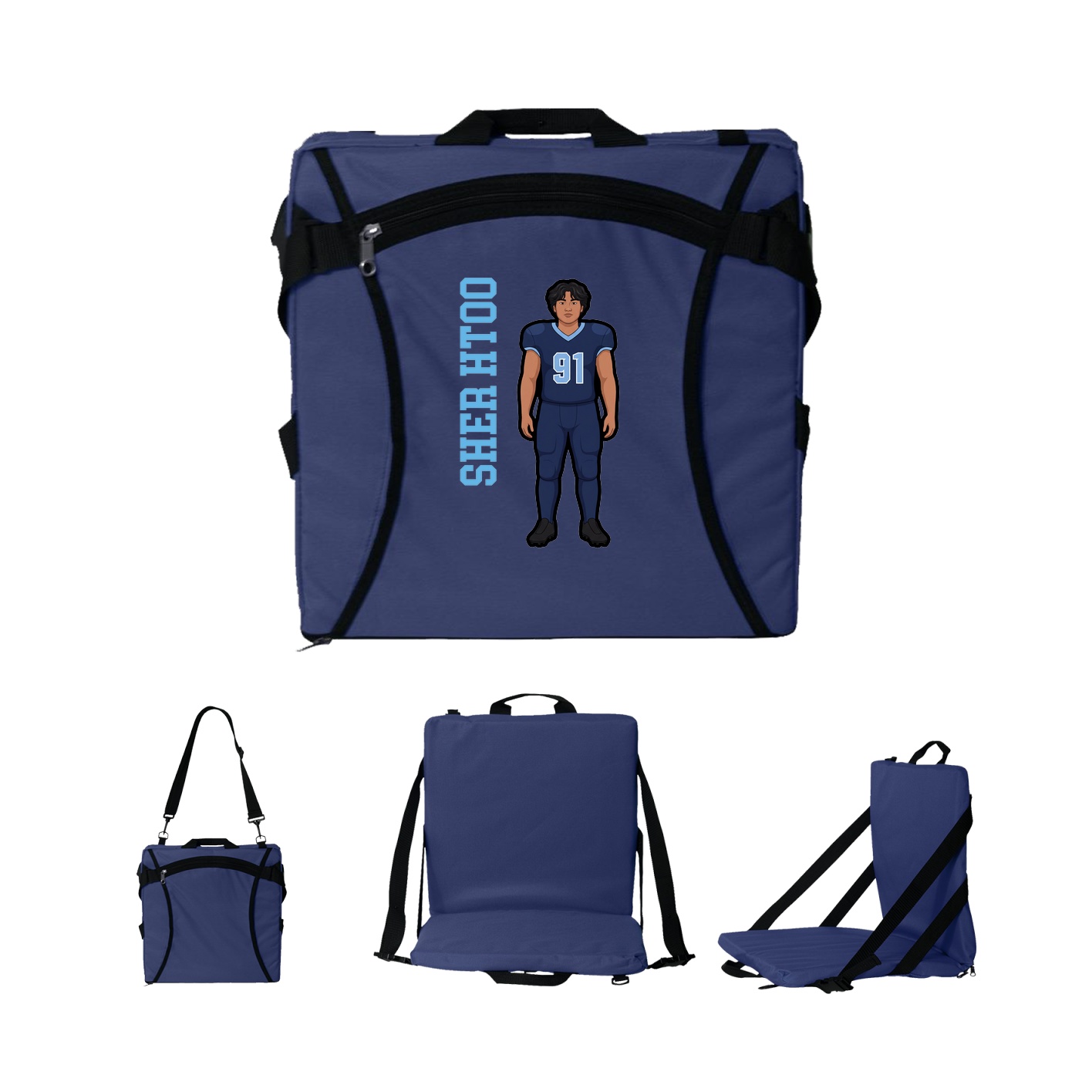 Folding Stadium Seat — Name Vertical in Navy
