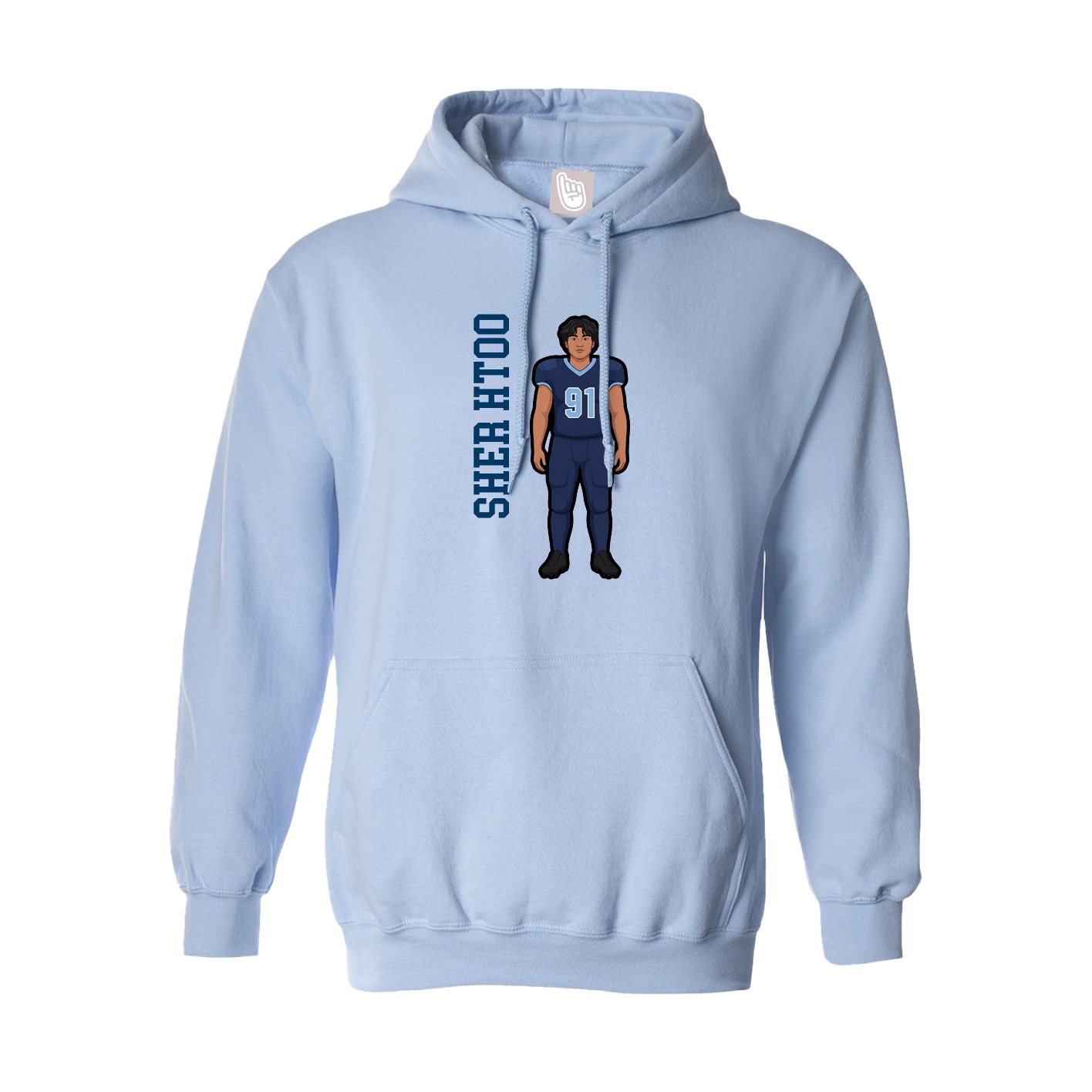 Hoodie — Name Vertical in Light Blue