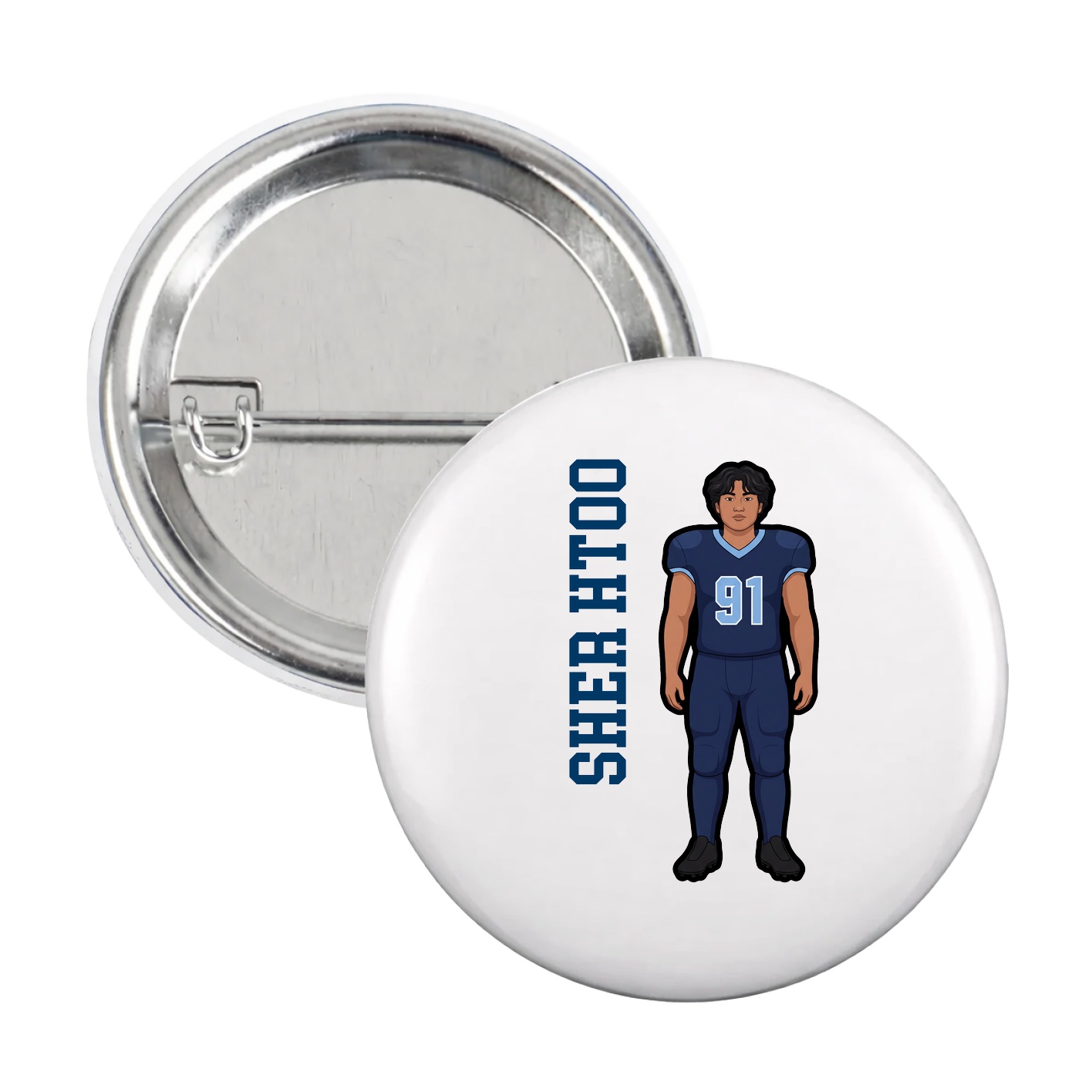 Game Day Button — Name Vertical in White