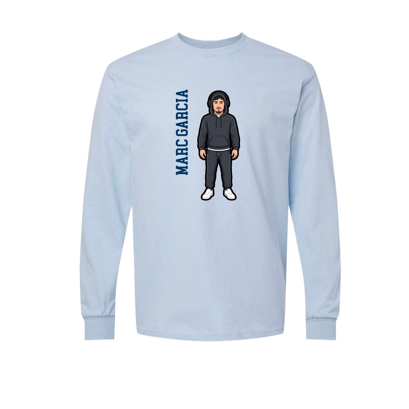 Long Sleeve Tee — Name Vertical in Light Blue