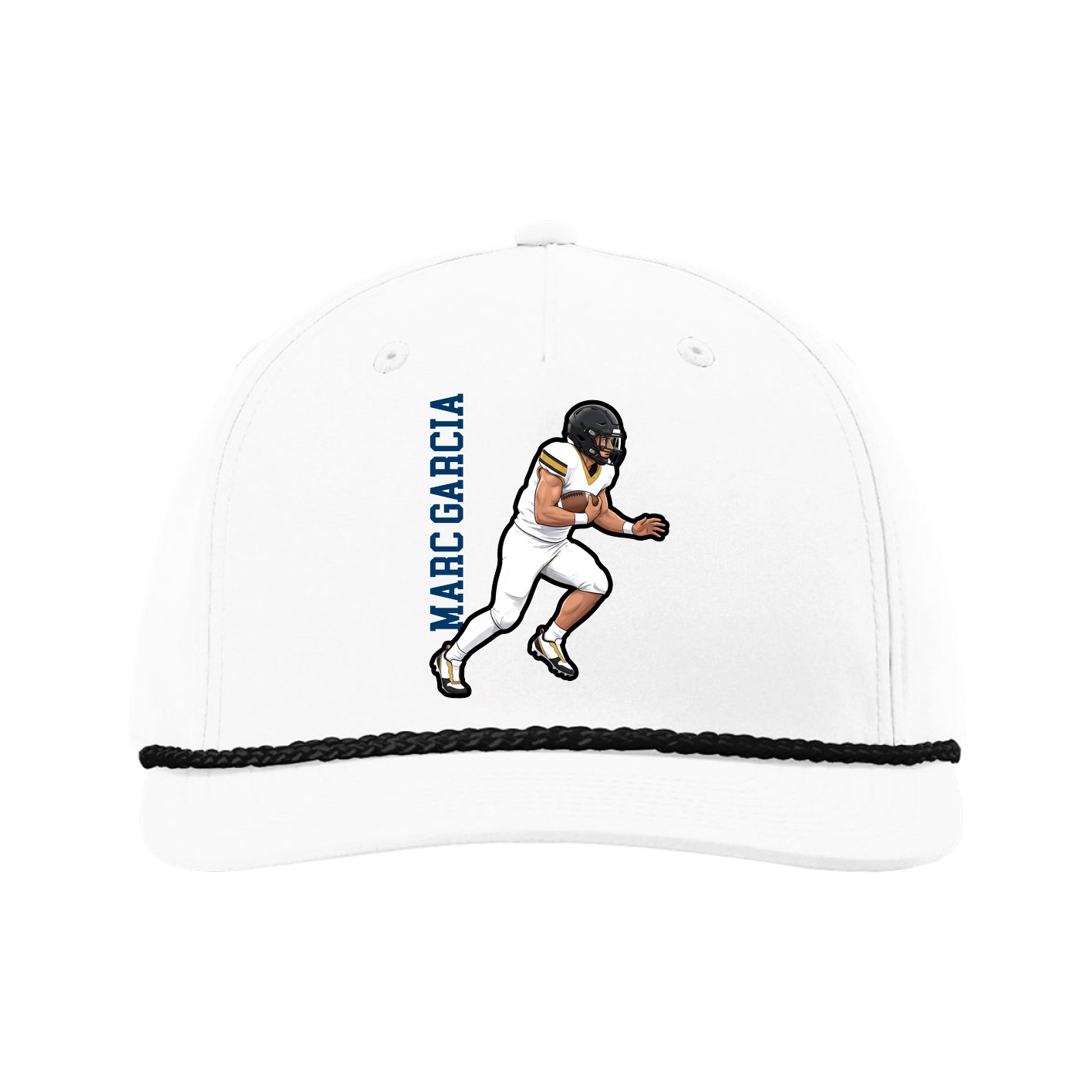 Five-Panel Classic Rope Cap — Name Vertical in White