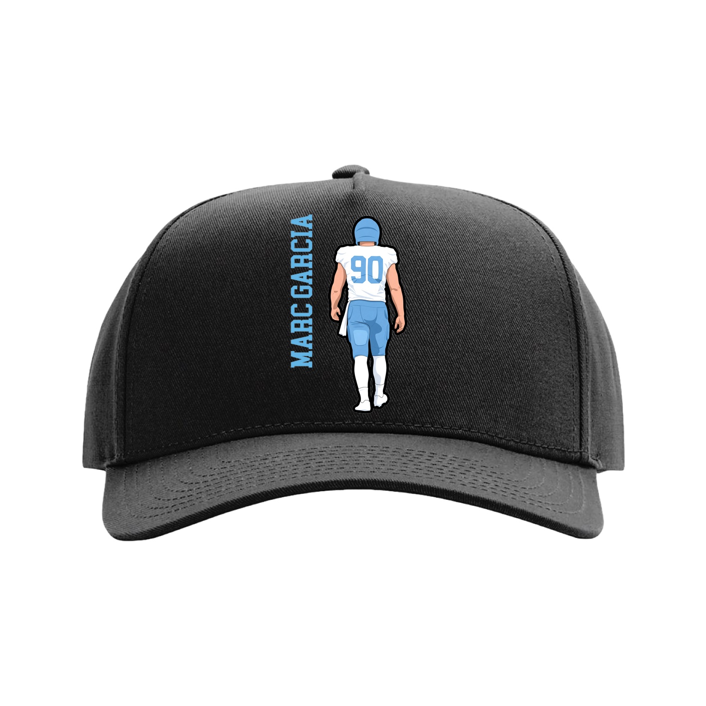 Full Fabric Five-Panel Champ Cap — Name Vertical in Black