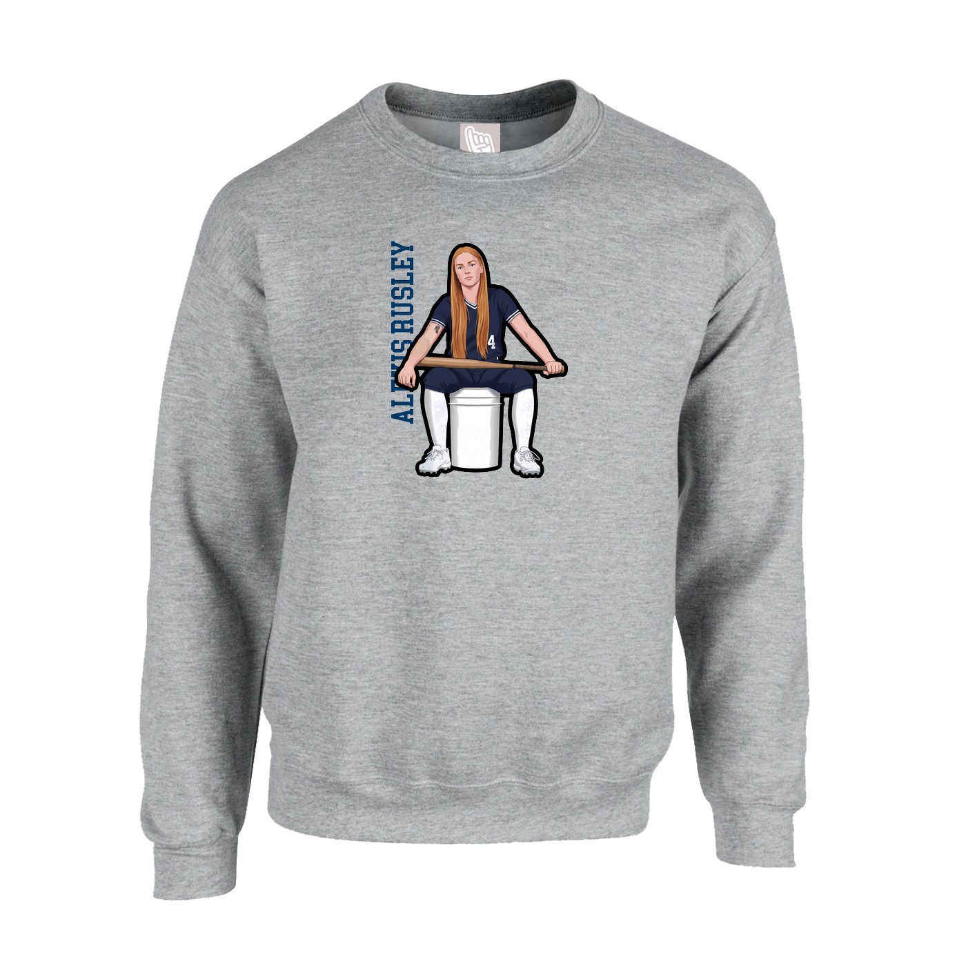 Fleece Crew — Name Vertical in Grey