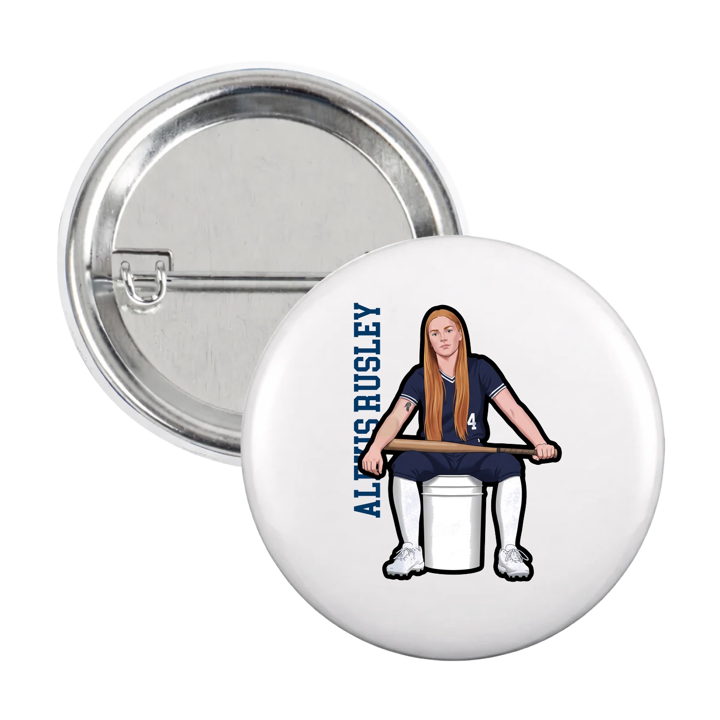Game Day Button — Name Vertical in White