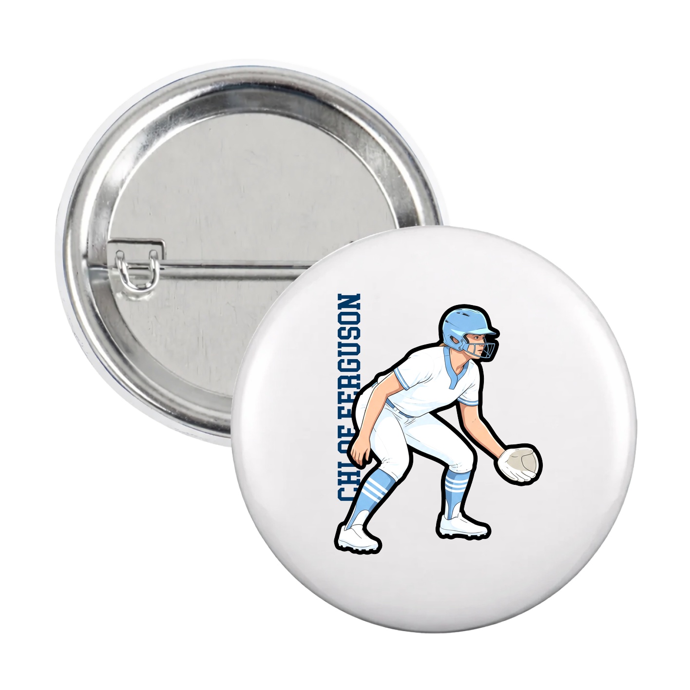 Game Day Button — Name Vertical in White