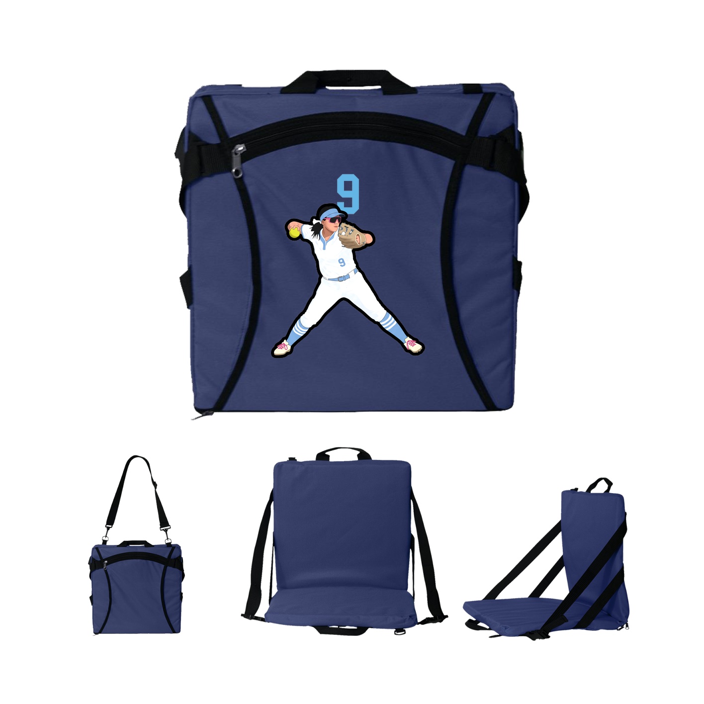 Folding Stadium Seat — Number Top in Navy