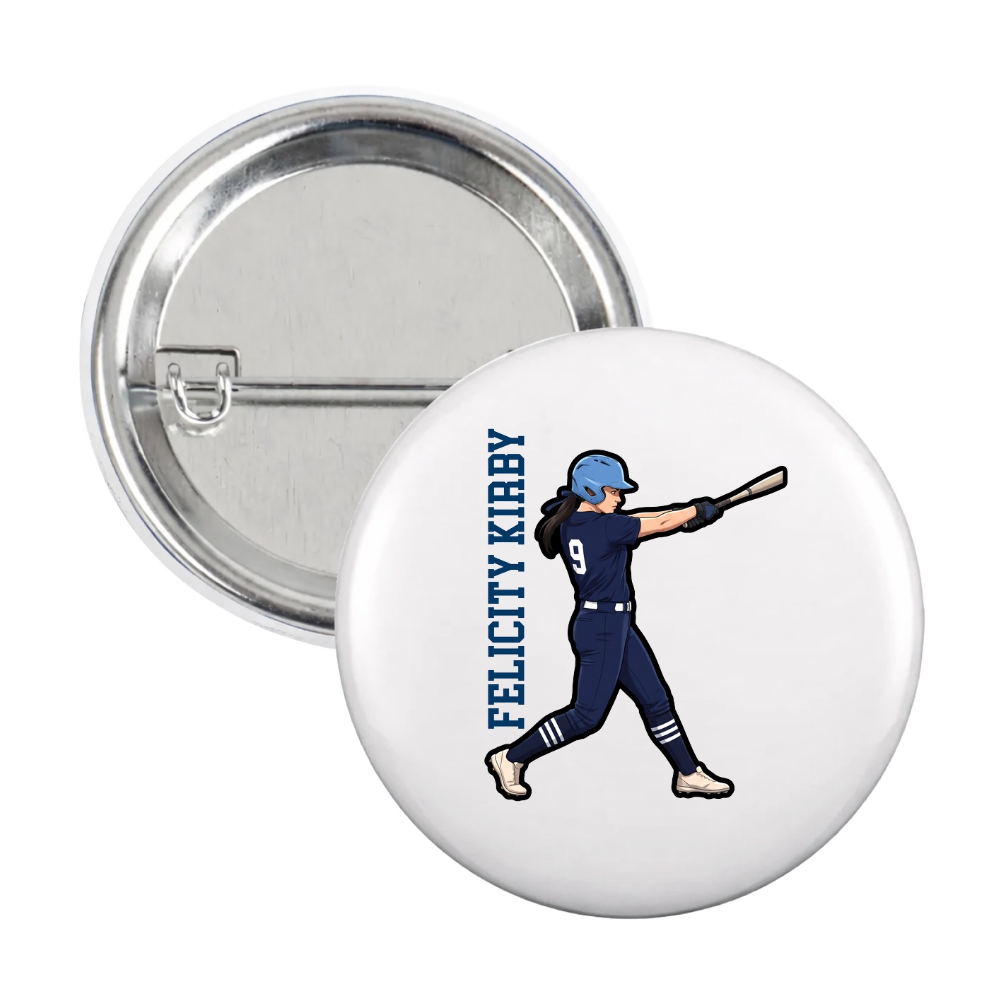 Game Day Button — Name Vertical in White