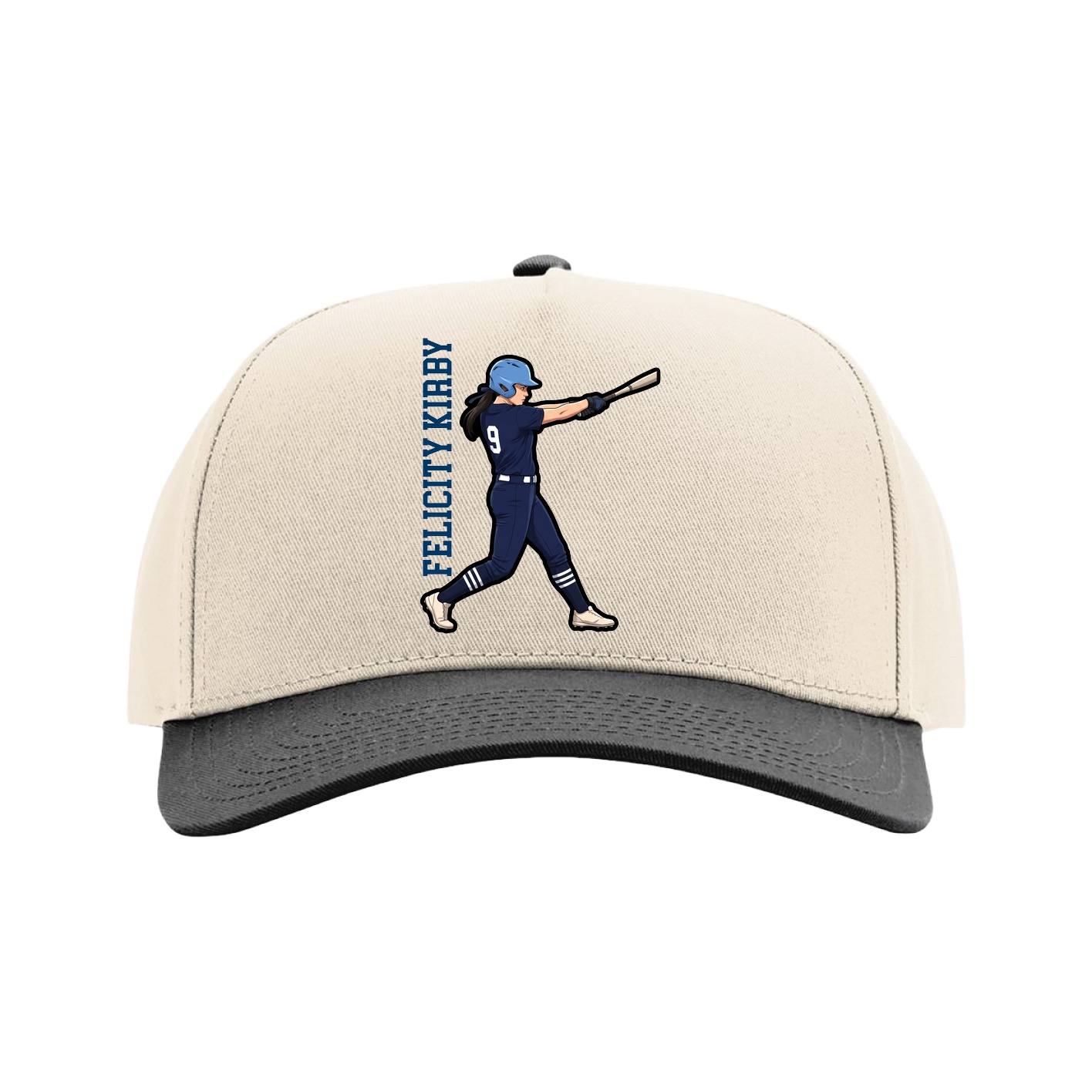Full Fabric Five-Panel Champ Cap — Name Vertical in Cream/Black