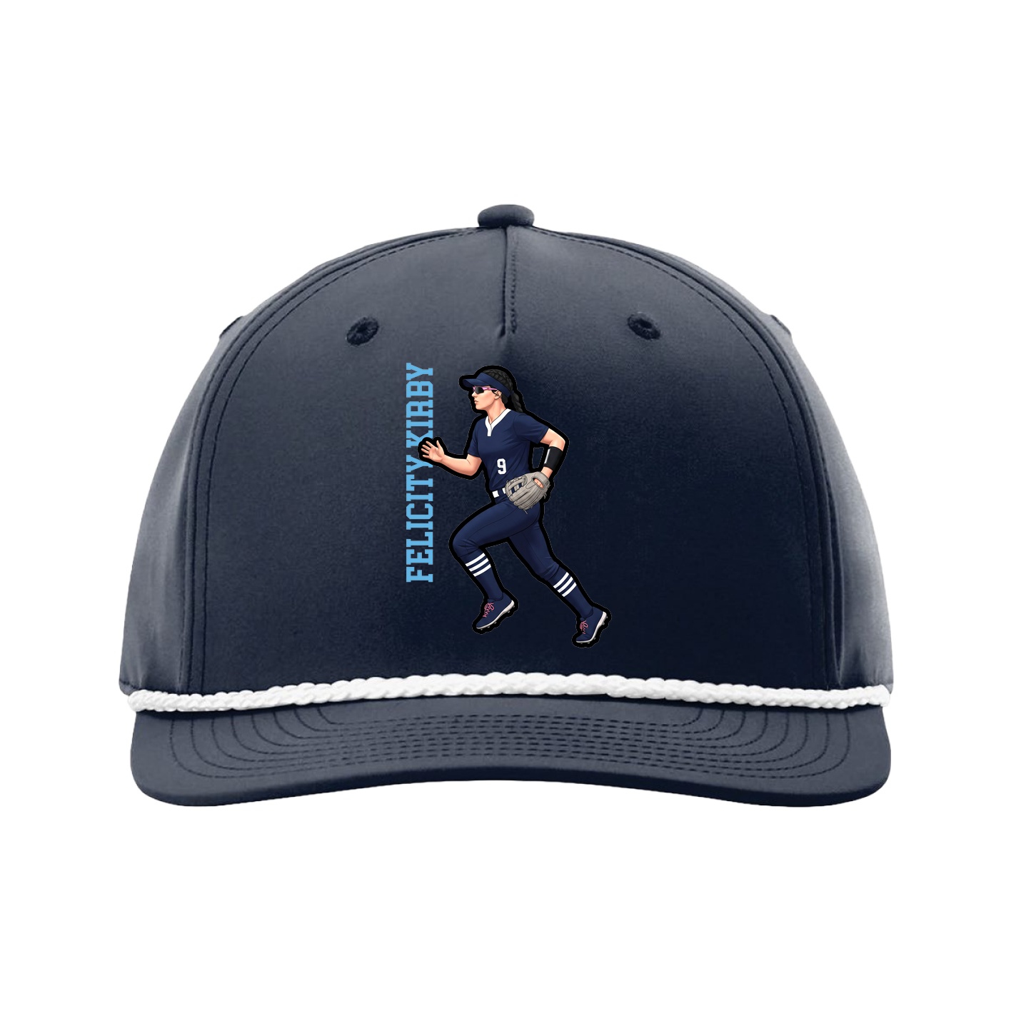 Five-Panel Classic Rope Cap — Name Vertical in Navy