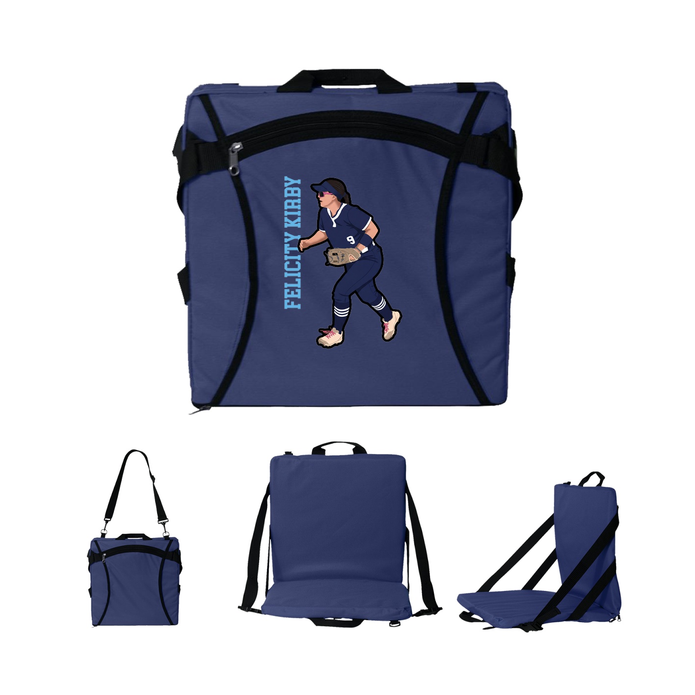 Folding Stadium Seat — Name Vertical in Navy
