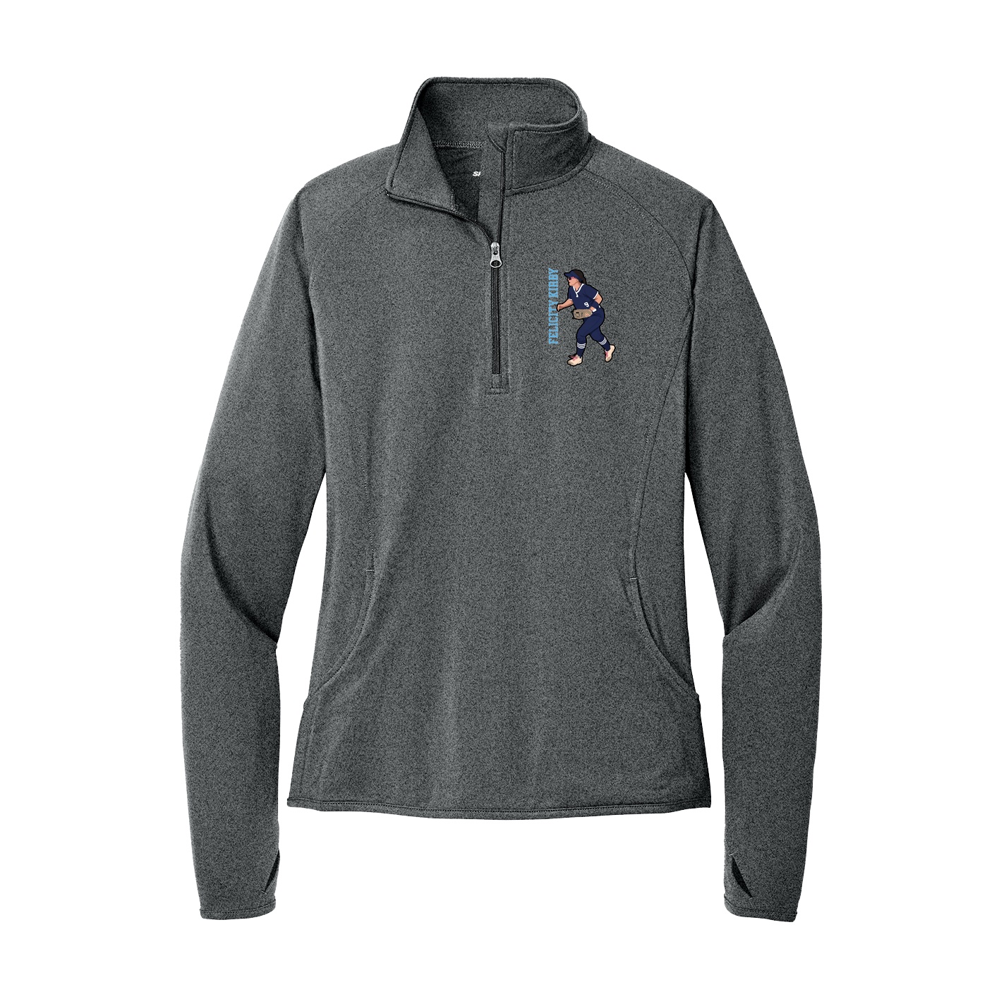 Women's Q-Zip Pullover — Name Vertical in Grey