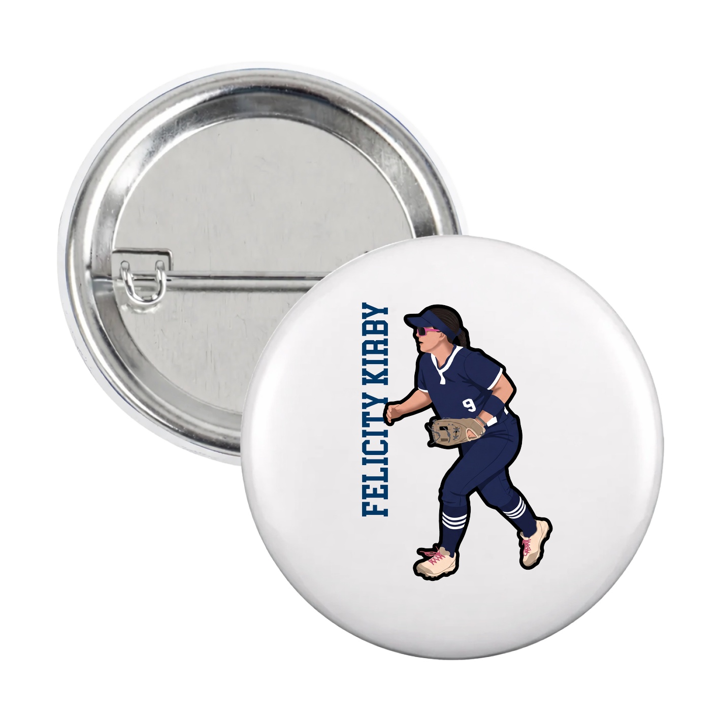 Game Day Button — Name Vertical in White