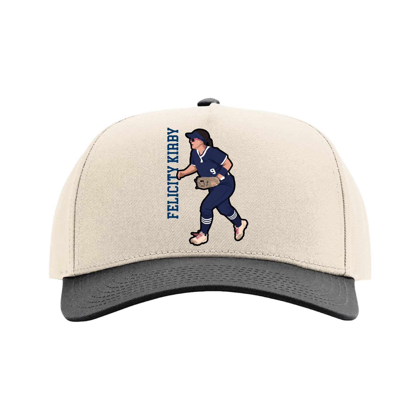 Full Fabric Five-Panel Champ Cap — Name Vertical in Cream/Black