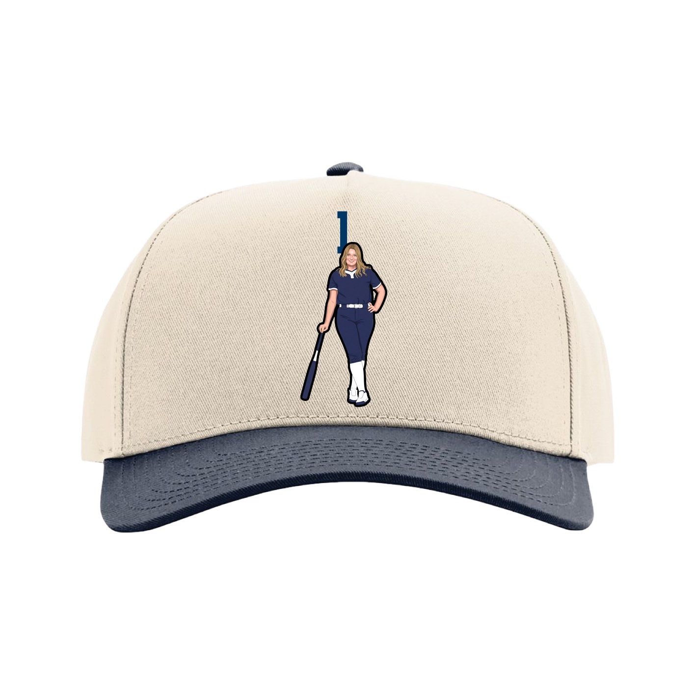 Full Fabric Five-Panel Champ Cap — Number Top in Cream/Navy