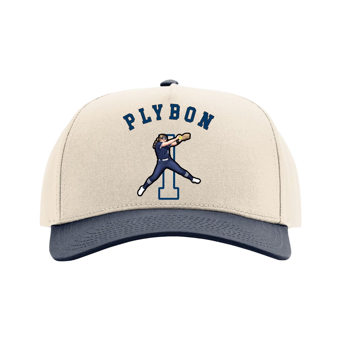 Full Fabric Five-Panel Champ Cap — Shirsey Arch in Cream/Navy