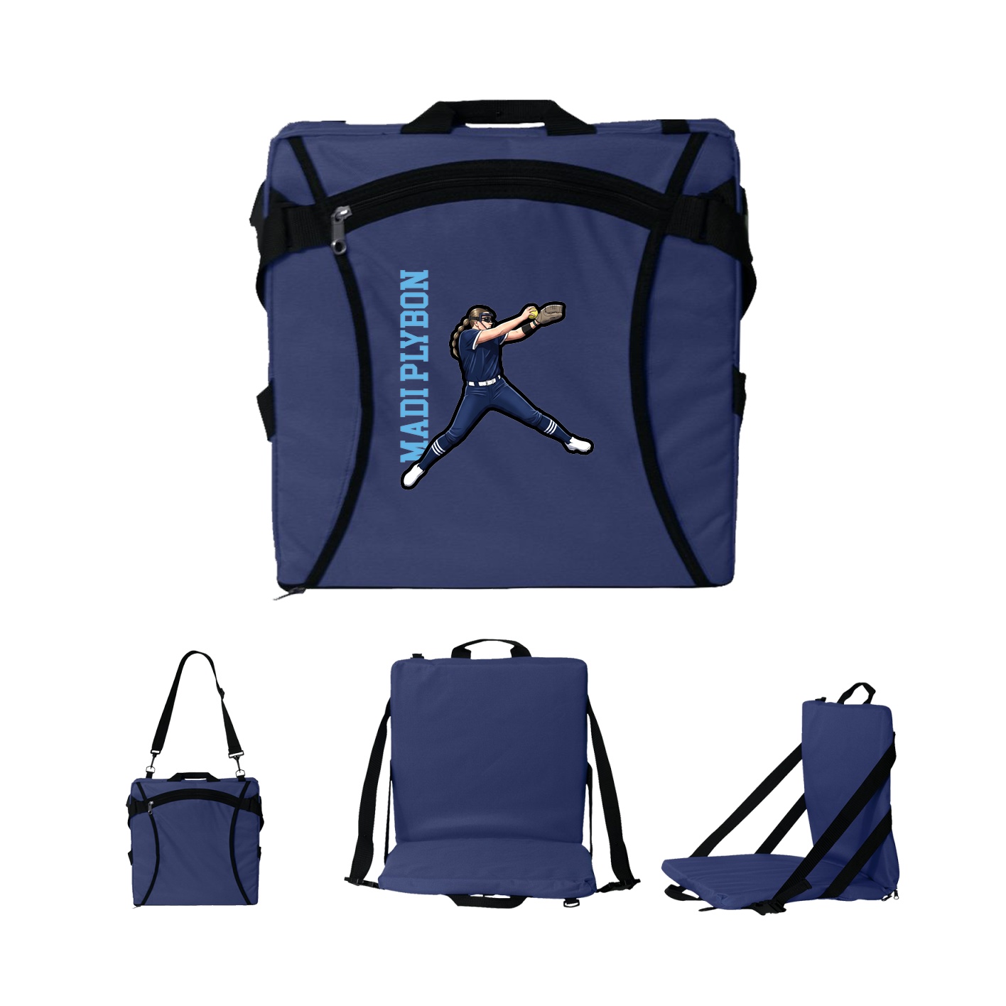 Folding Stadium Seat — Name Vertical in Navy